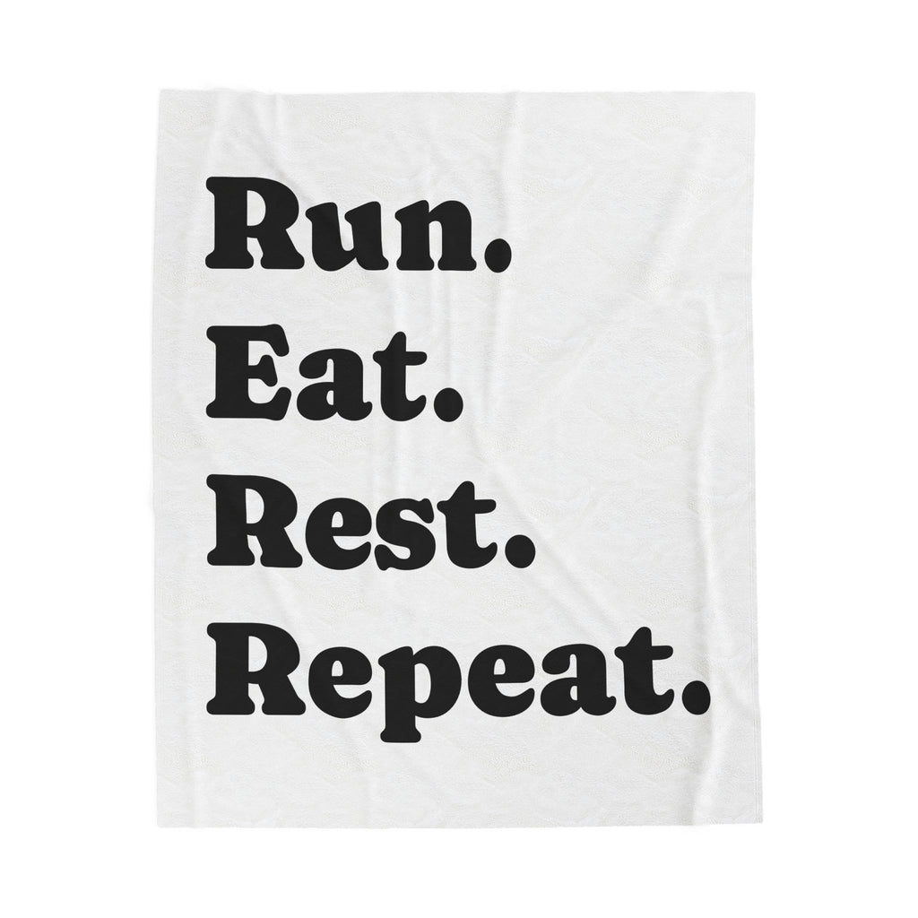 Velveteen Blanket – "Run. Eat. Rest. Repeat." Motivational Runner Throw - Best Run Yet Apparel and Gifts