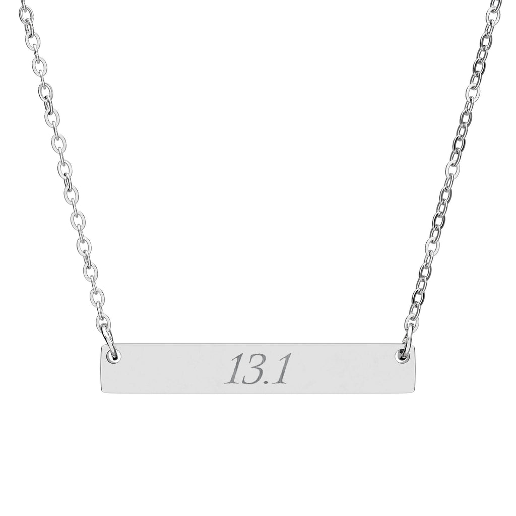 Engraved Horizontal Bar Necklace — Personalized Race Number "13.1" - Best Run Yet Apparel and Gifts