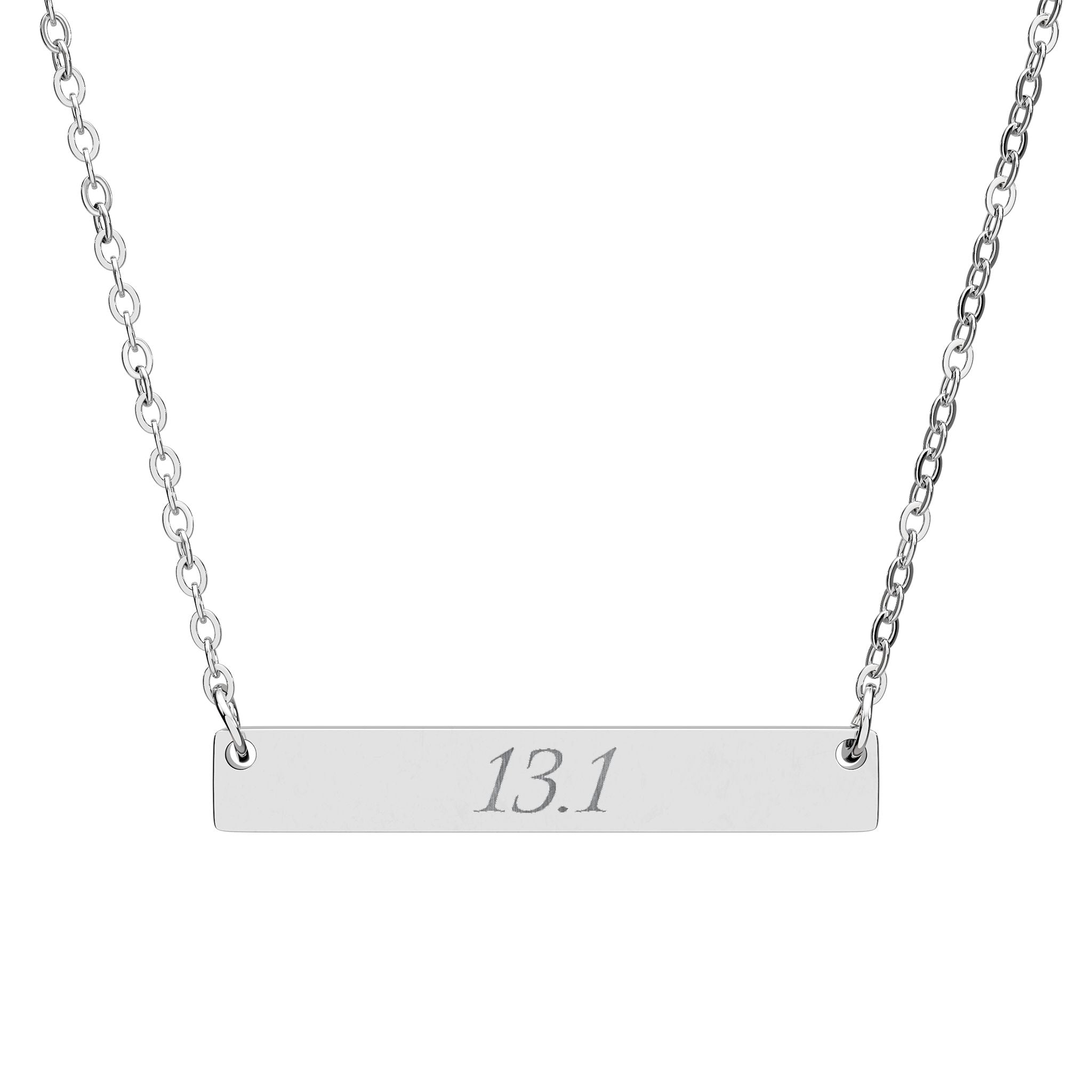 Engraved Horizontal Bar Necklace — Personalized Race Number "13.1" - Best Run Yet Apparel and Gifts
