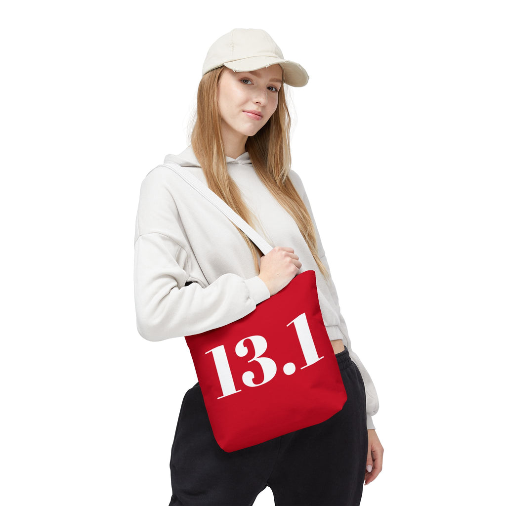 13.1 Half Marathon Runner Tote Bag — Red Race Day Canvas Shopping Bag - Best Run Yet Apparel and Gifts