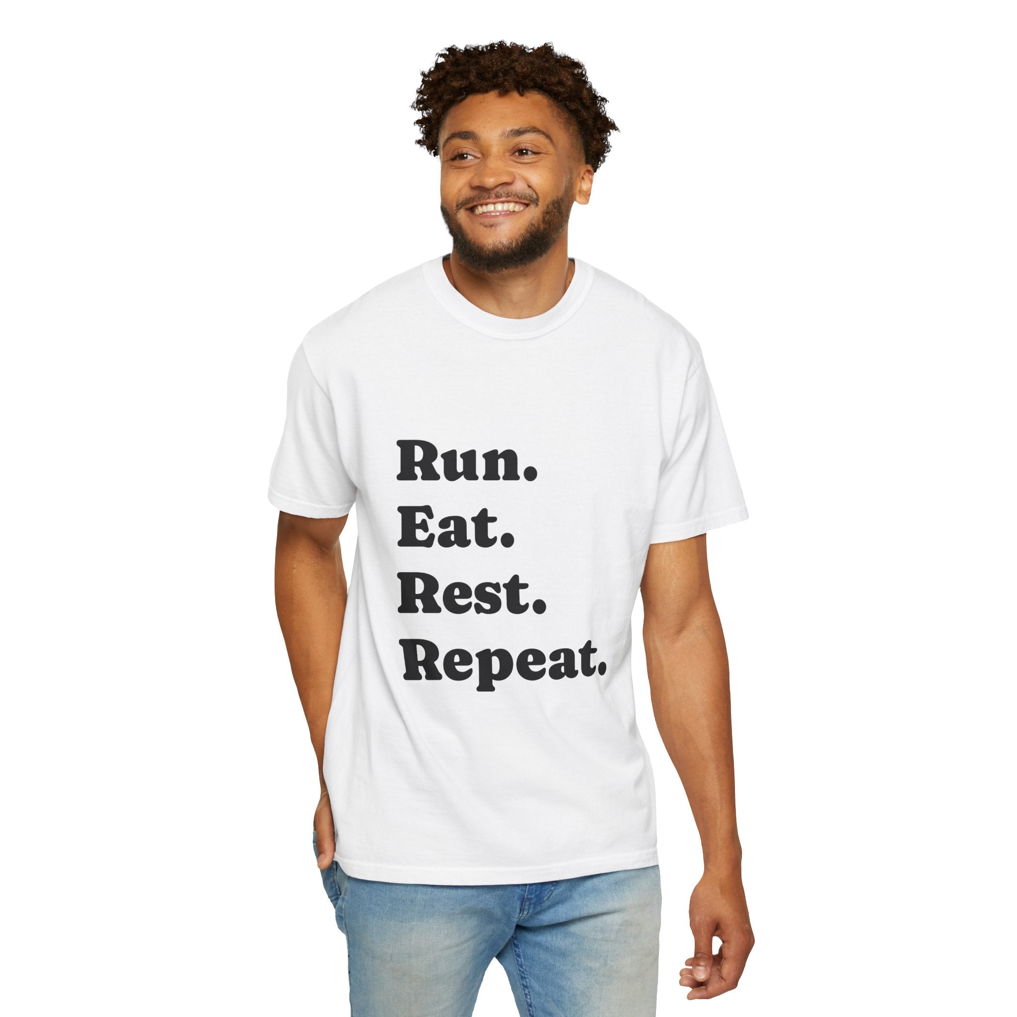 Run. Eat. Rest. Repeat. T-shirt | Minimal Typography Fitness Tee - Best Run Yet Apparel and Gifts