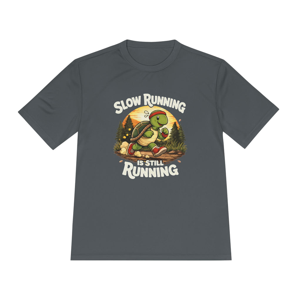 Running Turtle Tee — "Slow Running, I’m Still Running" Moisture‑Wicking Shirt (Back: "Catch Me If You Can")