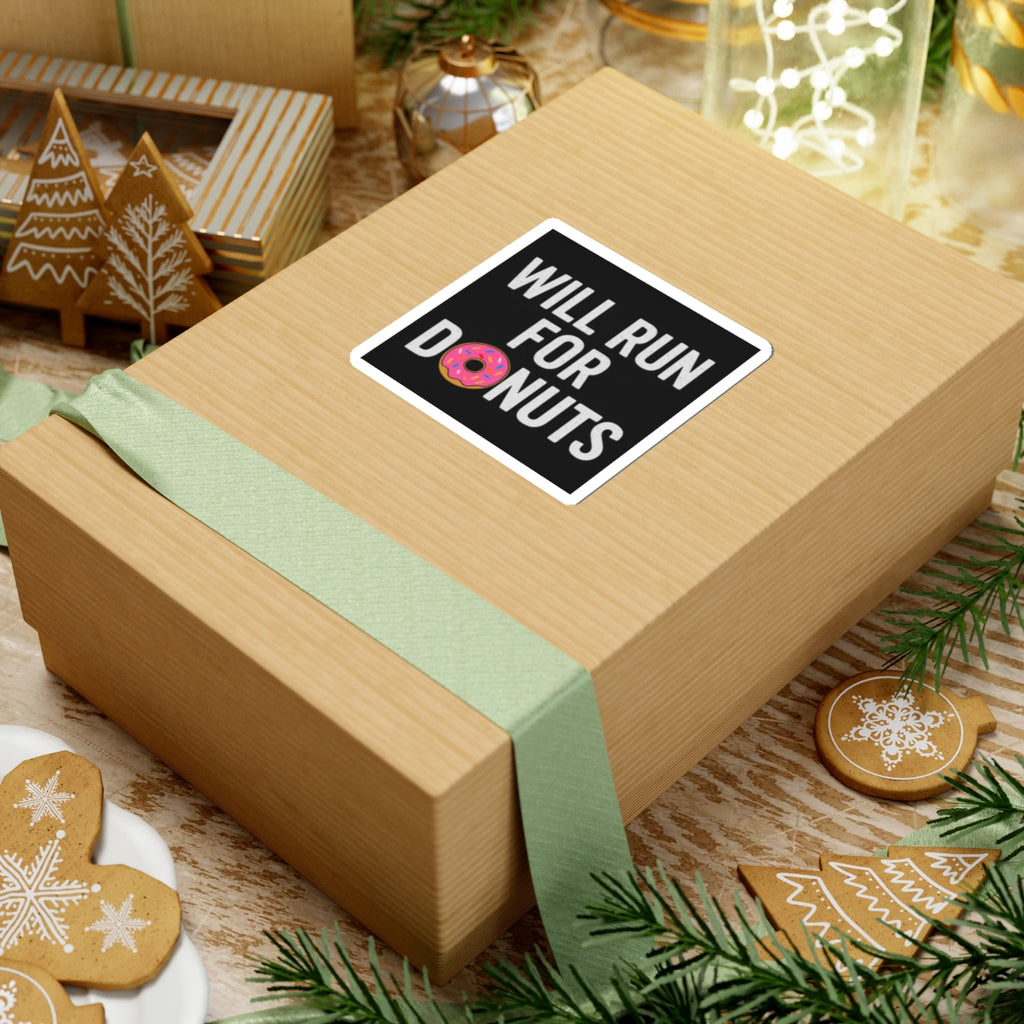 Will Run For Donuts Kiss-Cut Sticker — Funny Runner Humor Vinyl Sticker