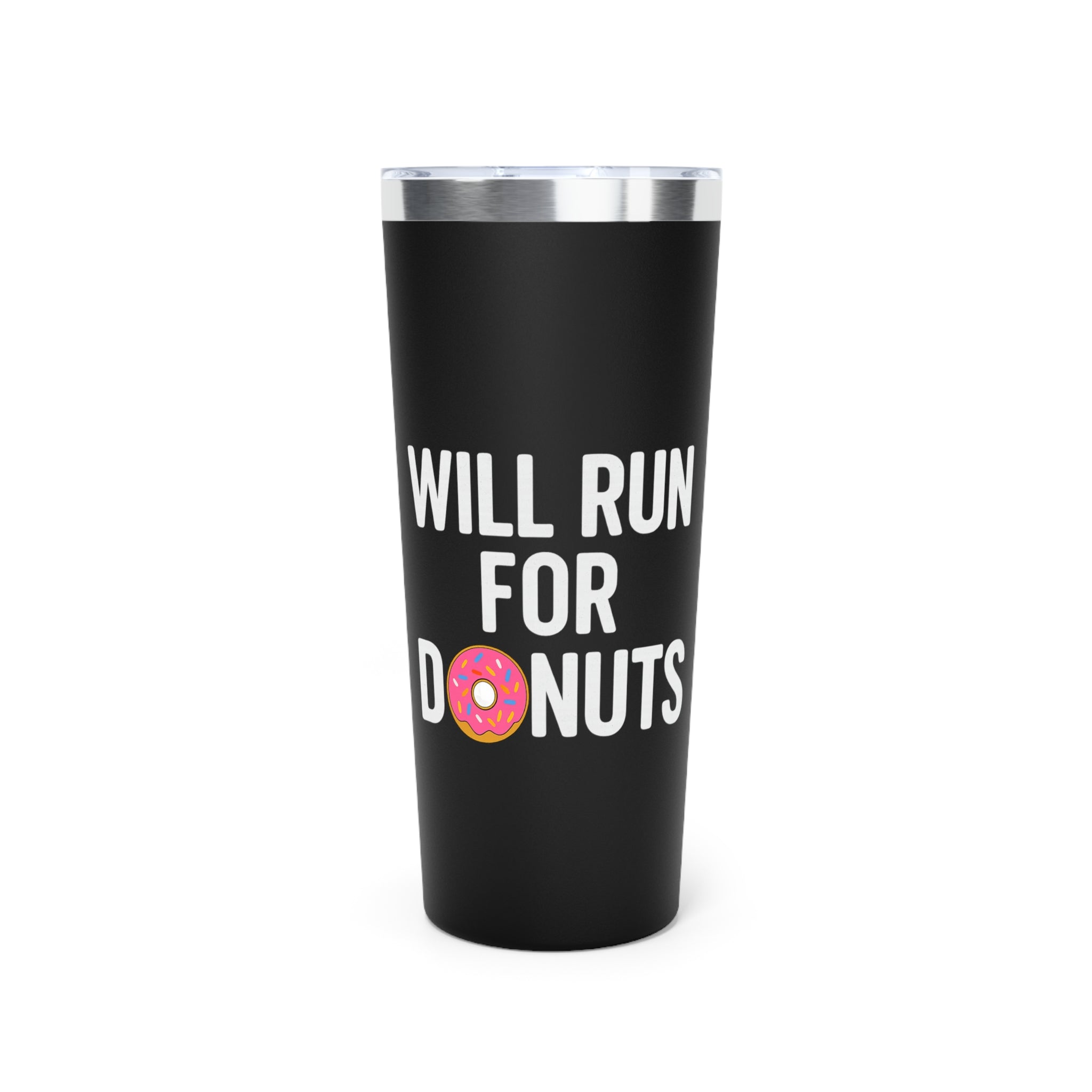 22oz Tumbler — "Will Run for Donuts" Insulated Coffee Travel Cup - Best Run Yet Apparel and Gifts