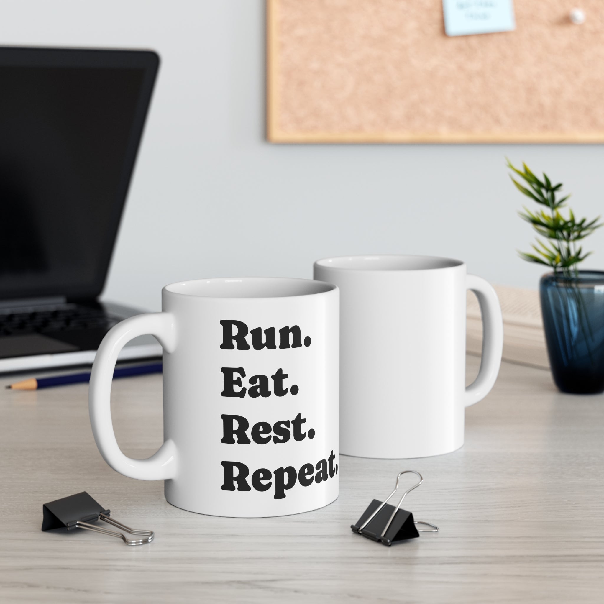 Run. Eat. Rest. Repeat. Mug — Motivational Running Coffee Cup