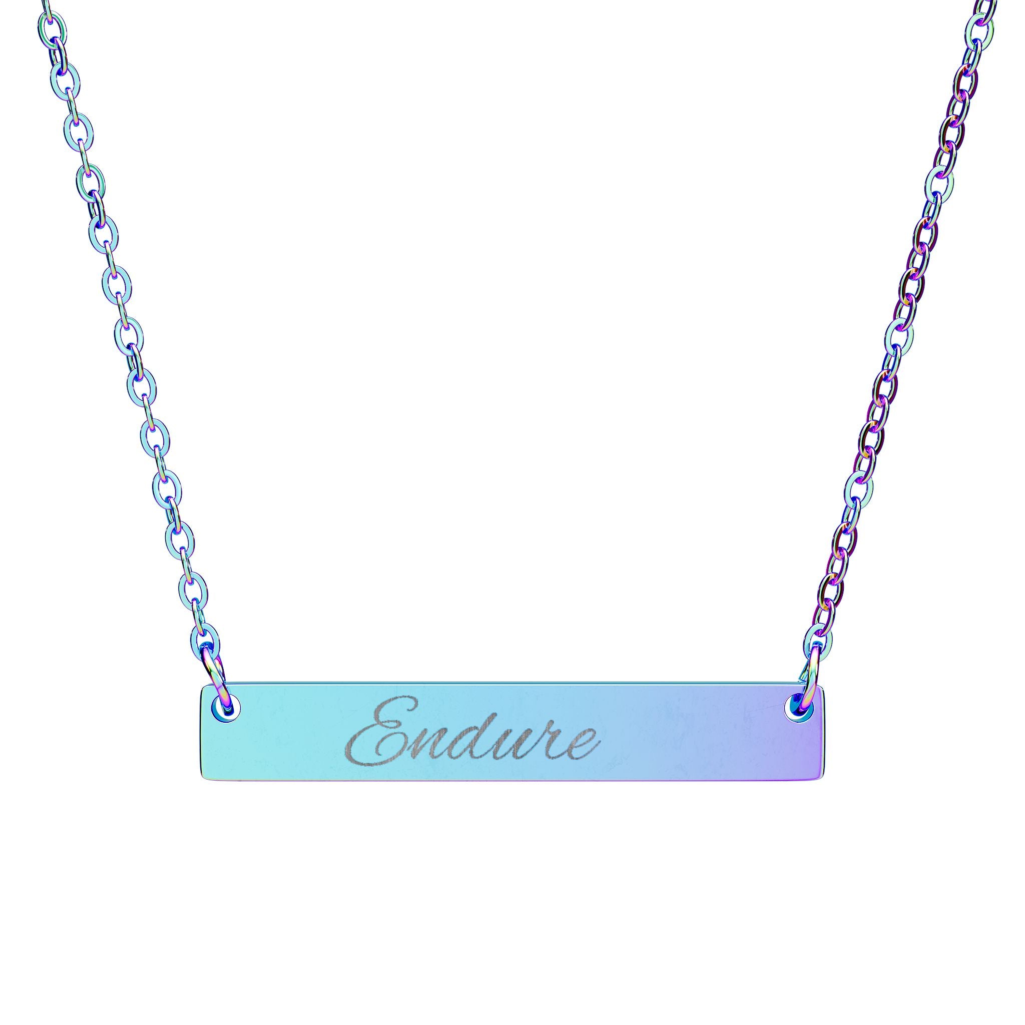 Engraved Horizontal Bar Necklace — Personalized 'Endure' Pendant