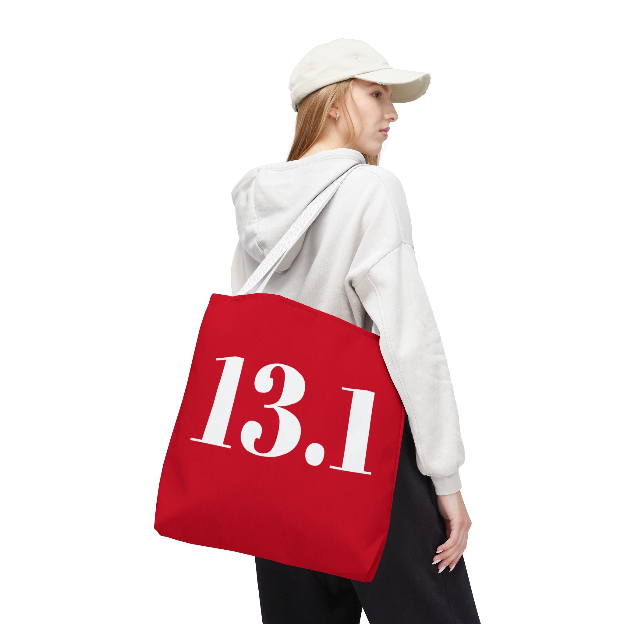 13.1 Half Marathon Runner Tote Bag — Red Race Day Canvas Shopping Bag