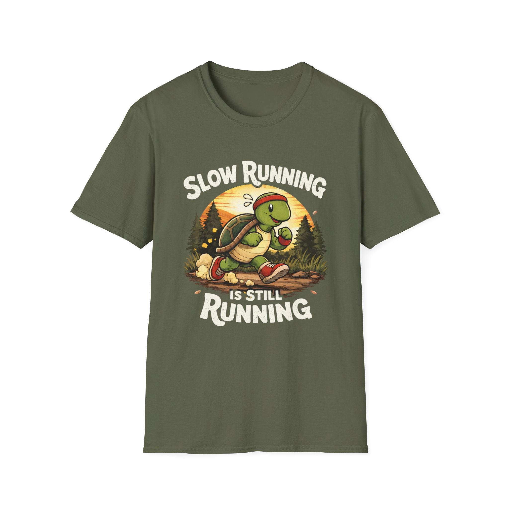 Slow Running Turtle Soft Style T-Shirt — "Slow Running Is Still Running" Motivational Running Tee