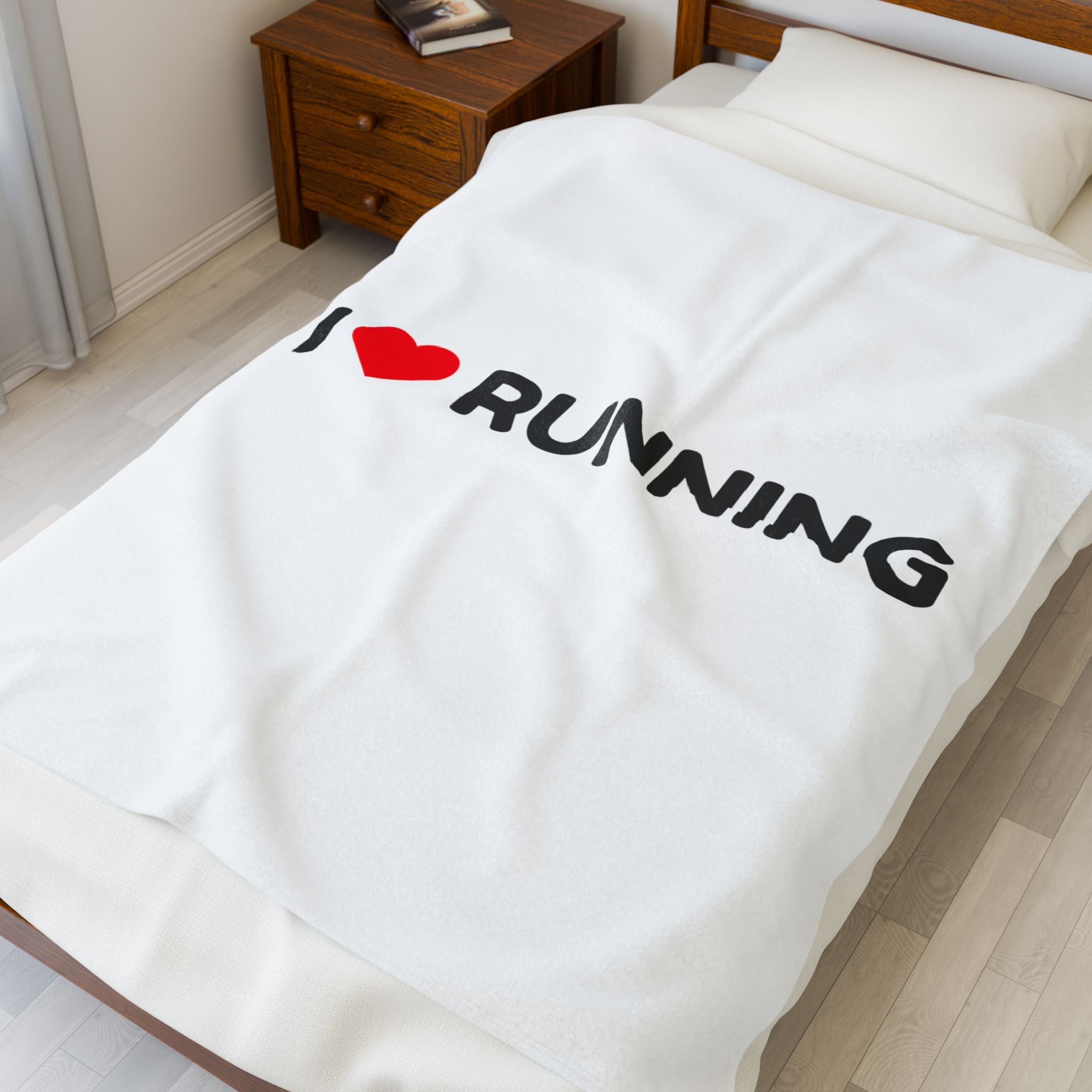 I Love Running Plush Blanket — Soft Velveteen Throw for Runners & Sports Fans