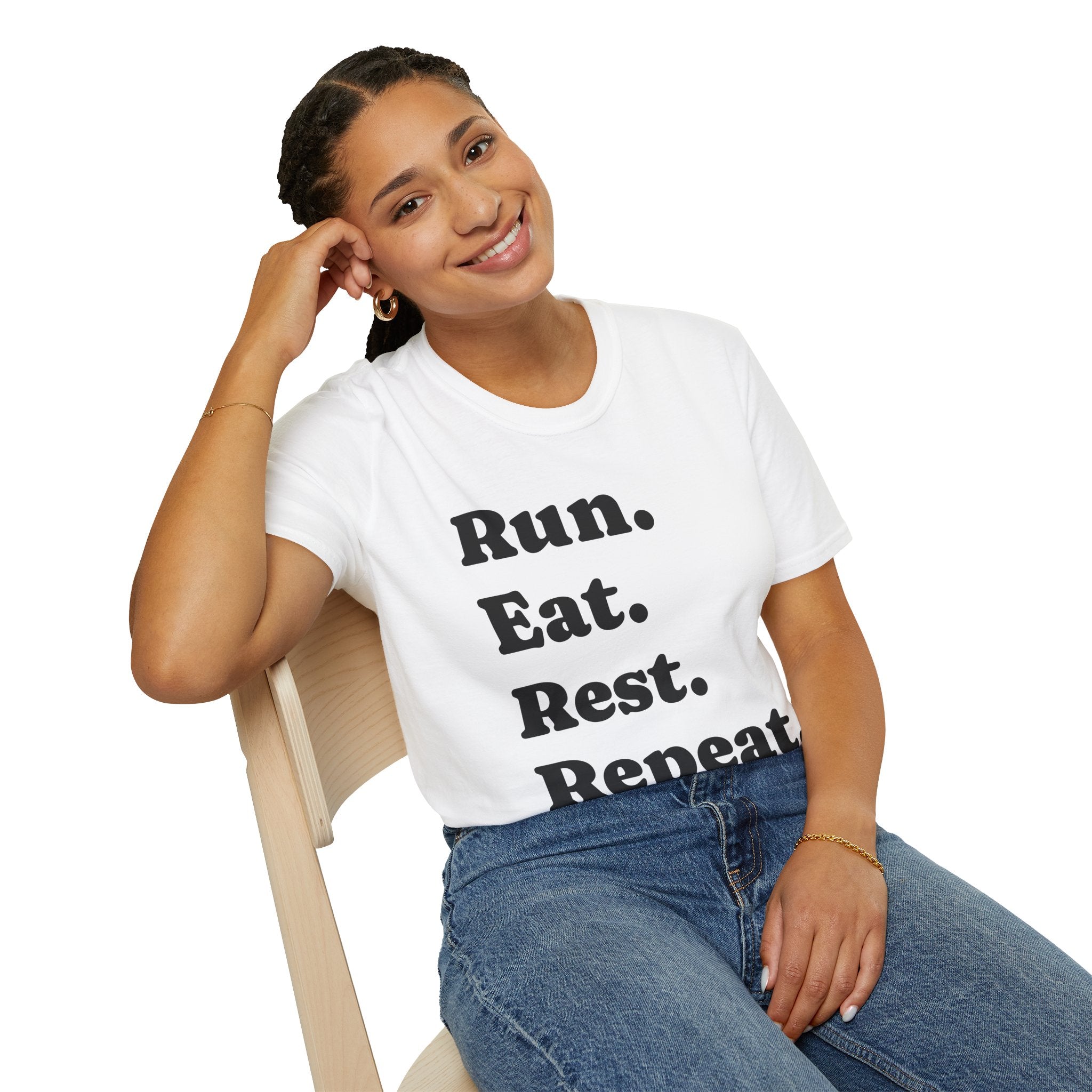 Run. Eat. Rest. Repeat. Soft Style T-Shirt — Motivational Running Tee