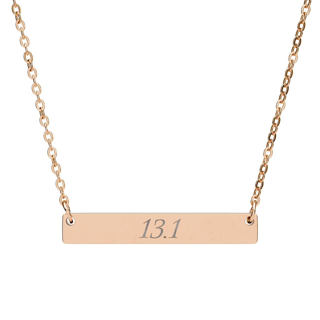 Engraved Horizontal Bar Necklace — Personalized Race Number "13.1" - Best Run Yet Apparel and Gifts