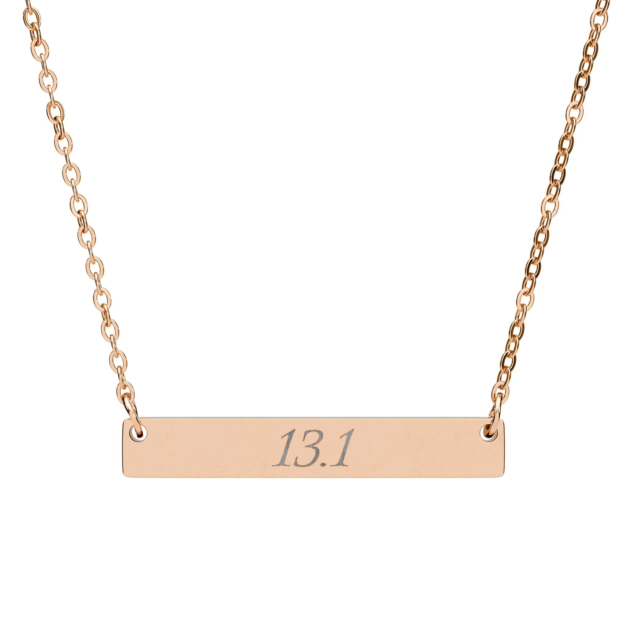 Engraved Horizontal Bar Necklace — Personalized Race Number "13.1" - Best Run Yet Apparel and Gifts