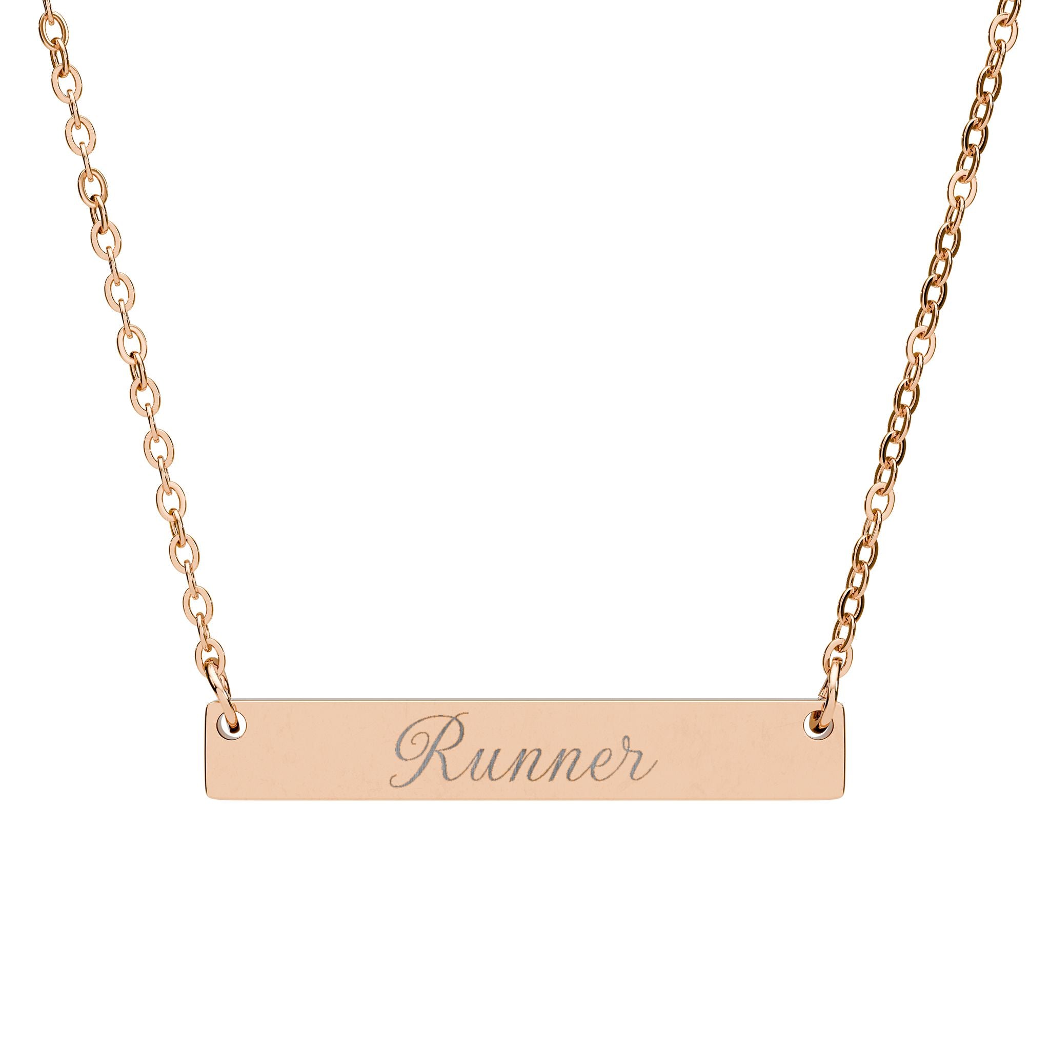 Engraved 'Runner' Horizontal Bar Necklace — Personalized Fitness Pendant (Silver or Rose Gold) - Best Run Yet Apparel and Gifts