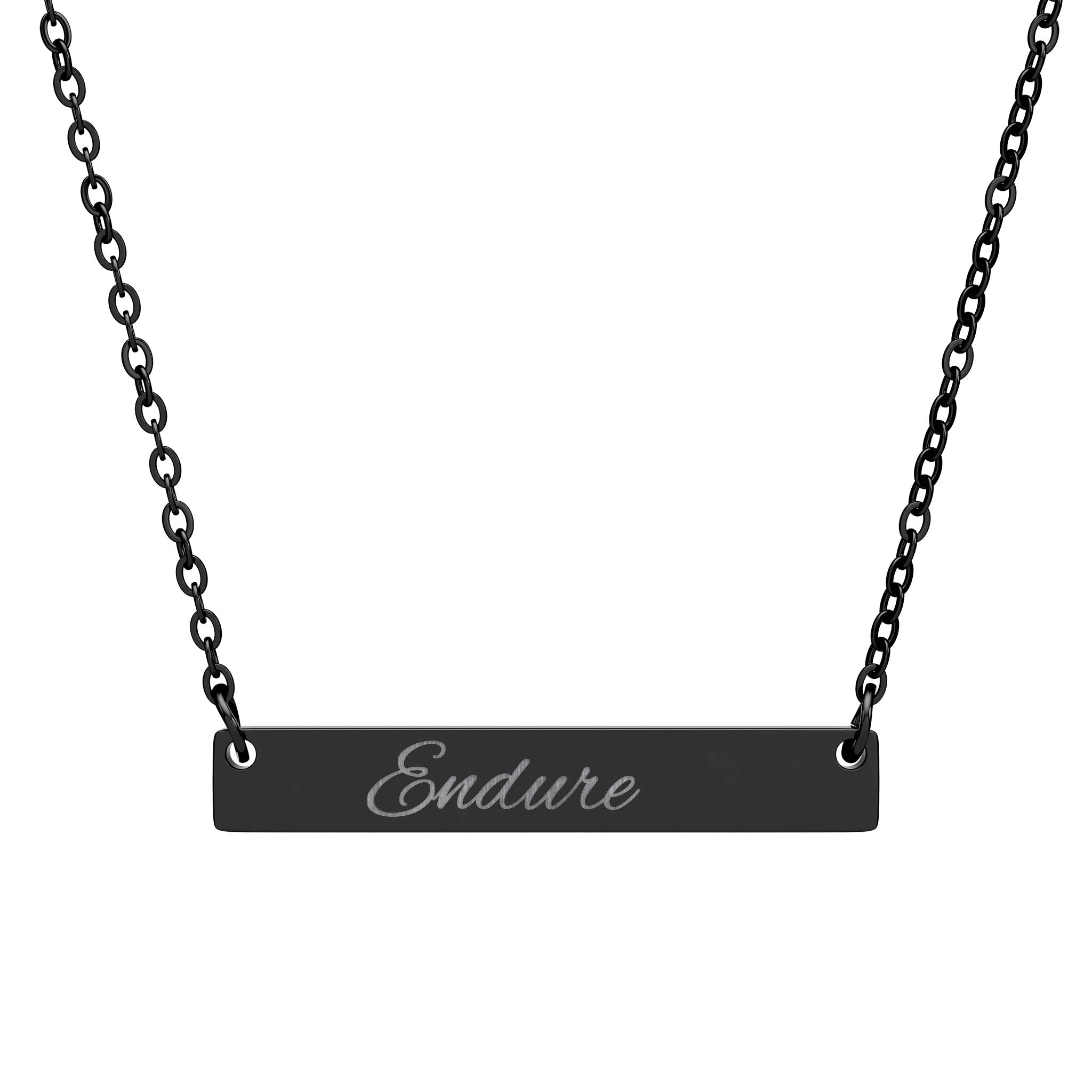 Engraved Horizontal Bar Necklace — Personalized 'Endure' Pendant