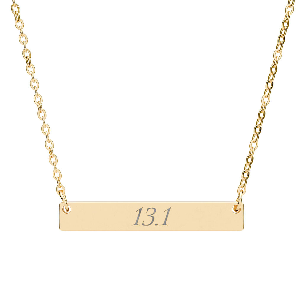 Engraved Horizontal Bar Necklace — Personalized Race Number "13.1" - Best Run Yet Apparel and Gifts