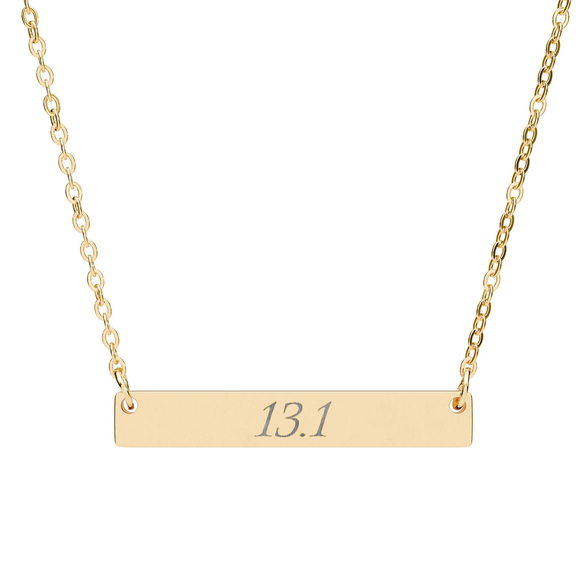Engraved Horizontal Bar Necklace — Personalized Race Number "13.1" - Best Run Yet Apparel and Gifts