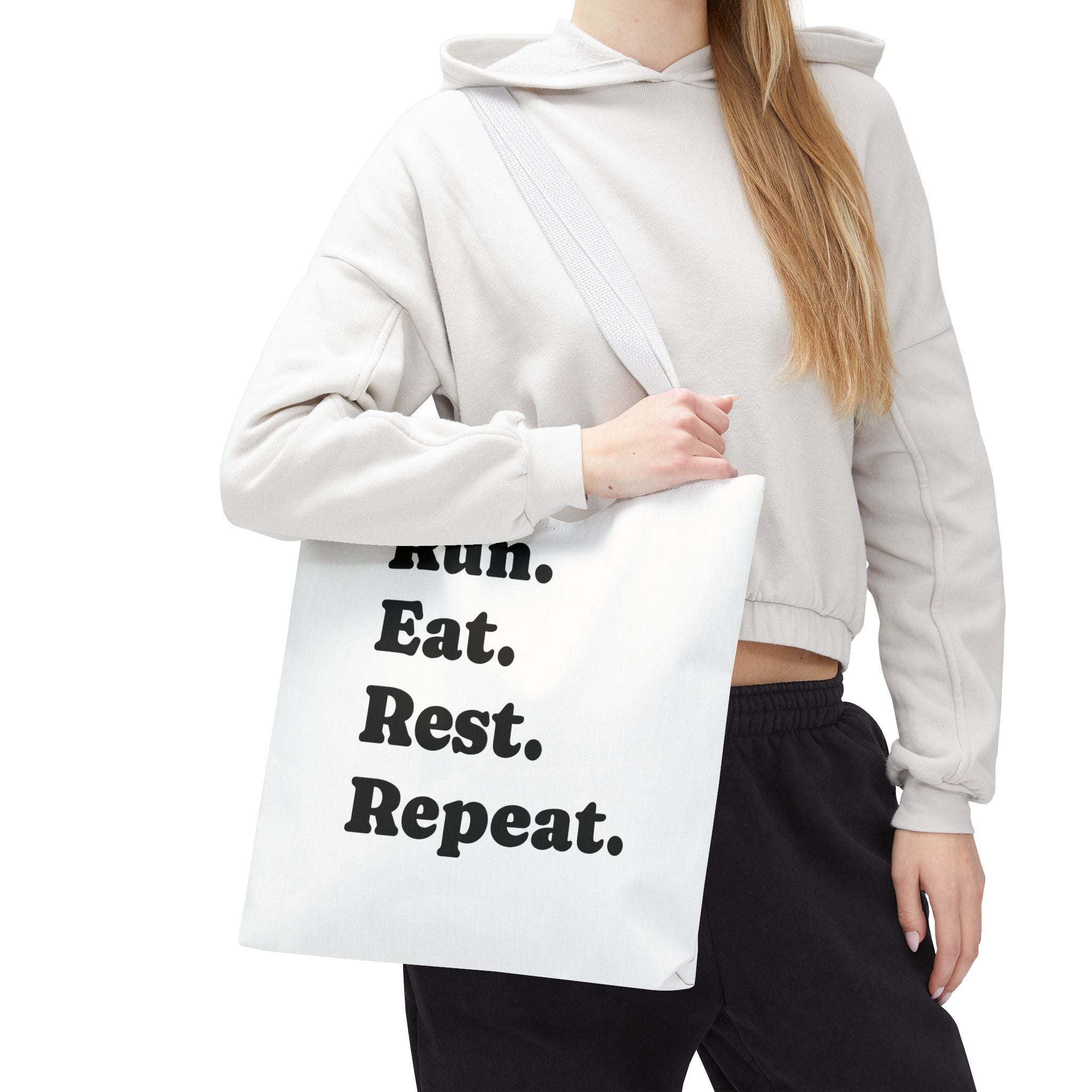 Run. Eat. Rest. Repeat. Tote Bag — Funny Runner Gym Grocery Tote