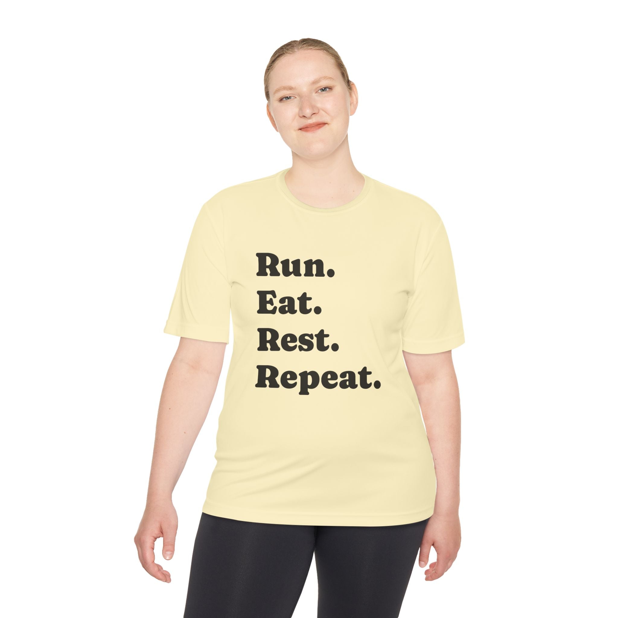 Run. Eat. Rest. Repeat. Tee — Moisture - Wicking Performance Shirt - Best Run Yet Apparel and Gifts