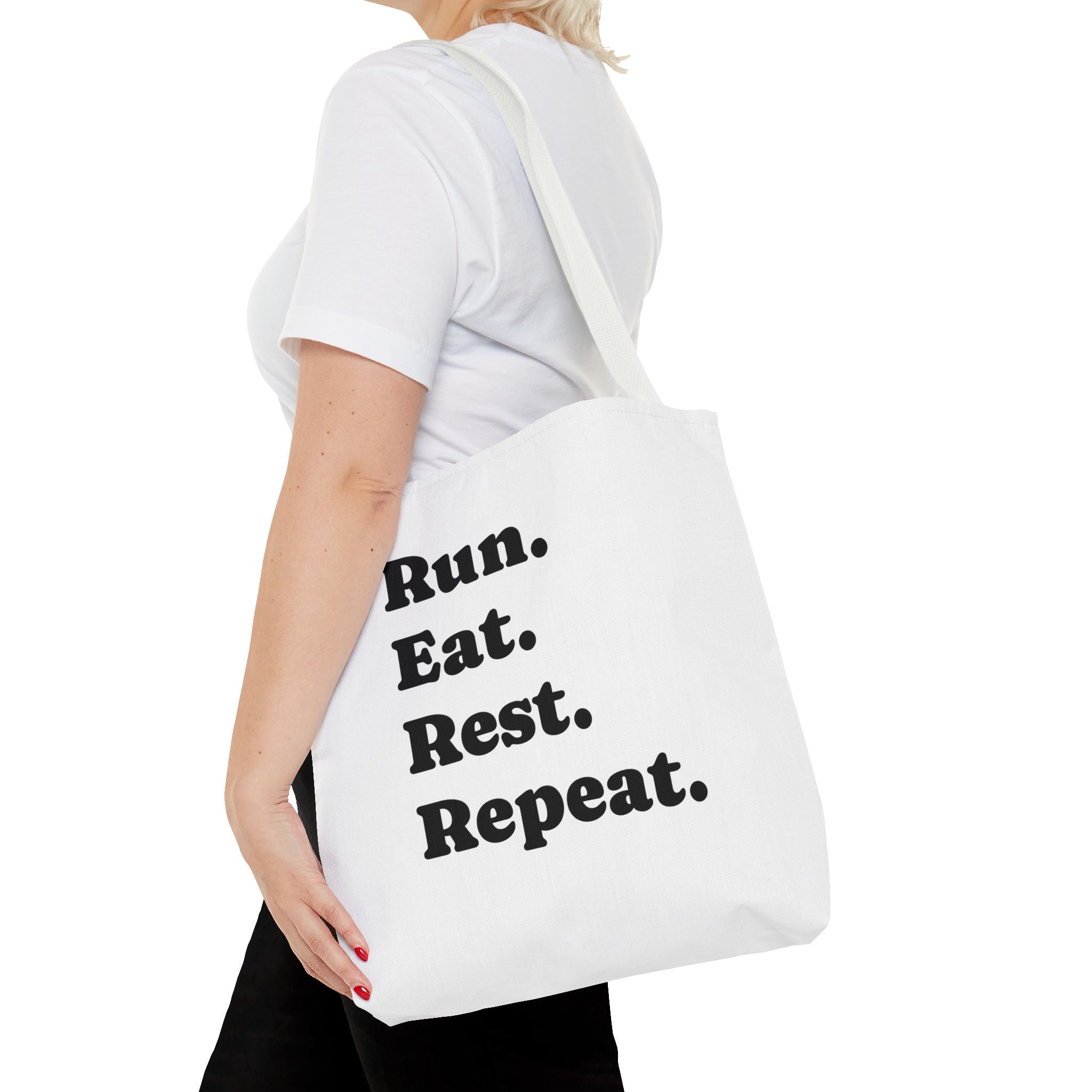 Run. Eat. Rest. Repeat. Tote Bag — Funny Runner Gym Grocery Tote