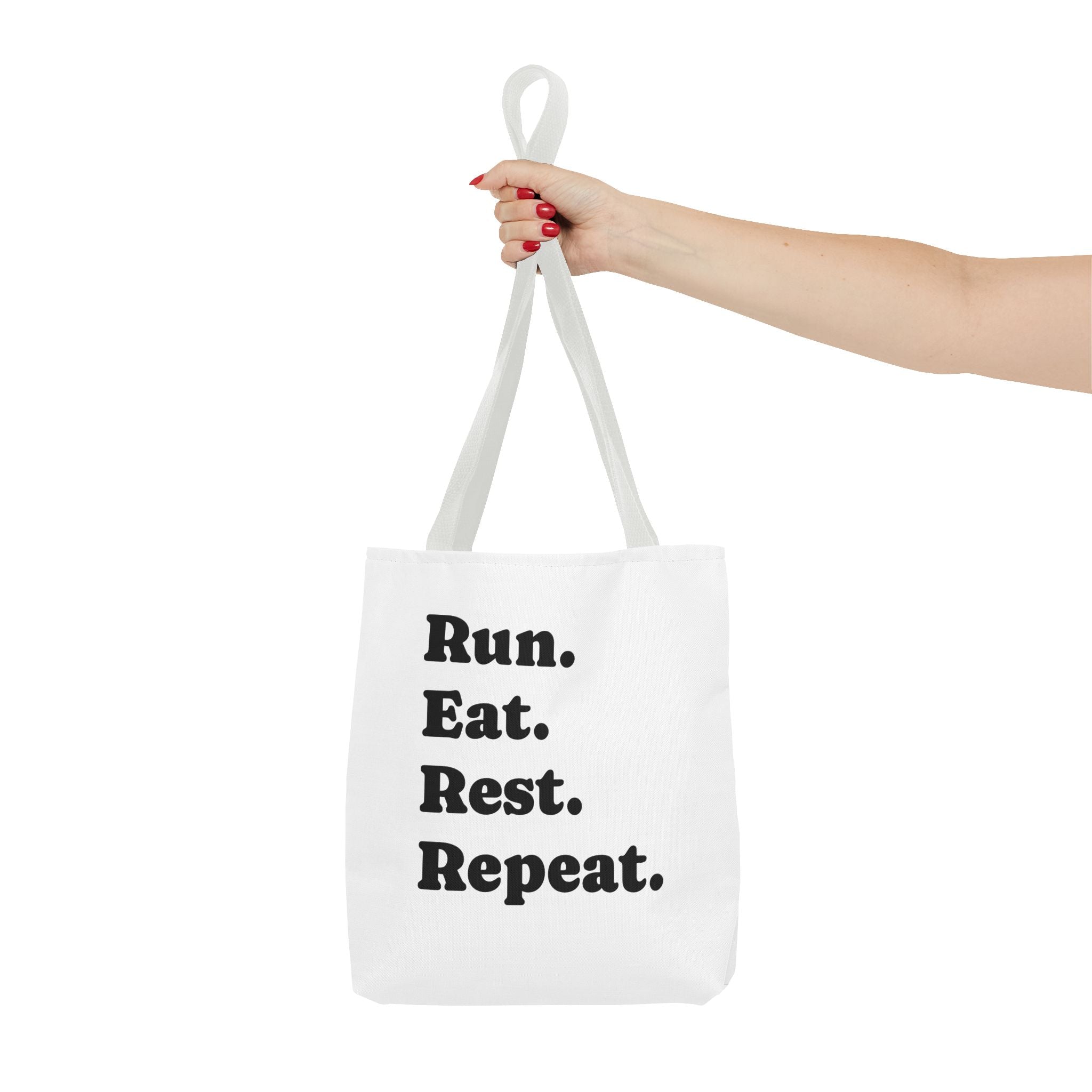 Run. Eat. Rest. Repeat. Tote Bag — Funny Runner Gym Grocery Tote