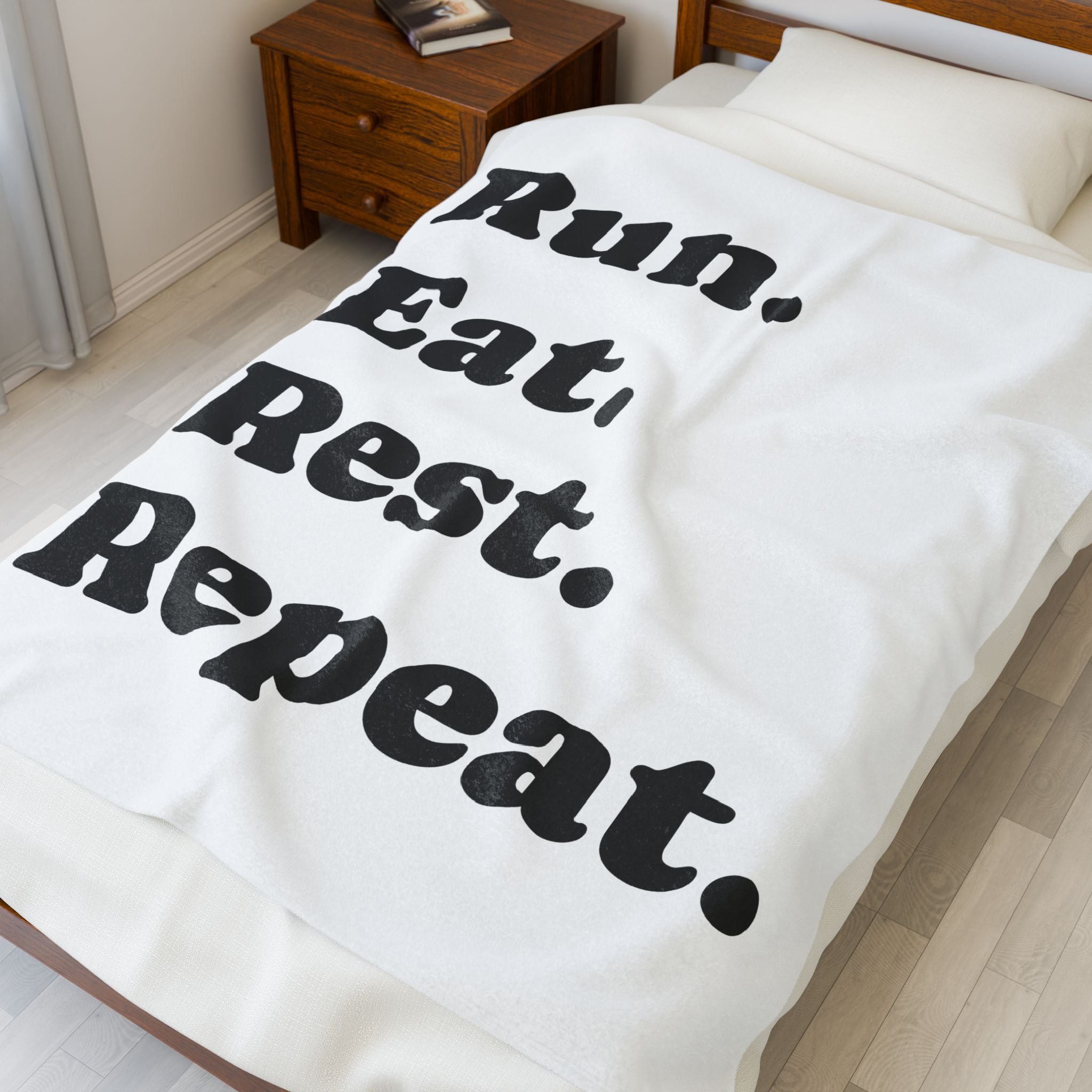 Velveteen Blanket – "Run. Eat. Rest. Repeat." Motivational Runner Throw - Best Run Yet Apparel and Gifts