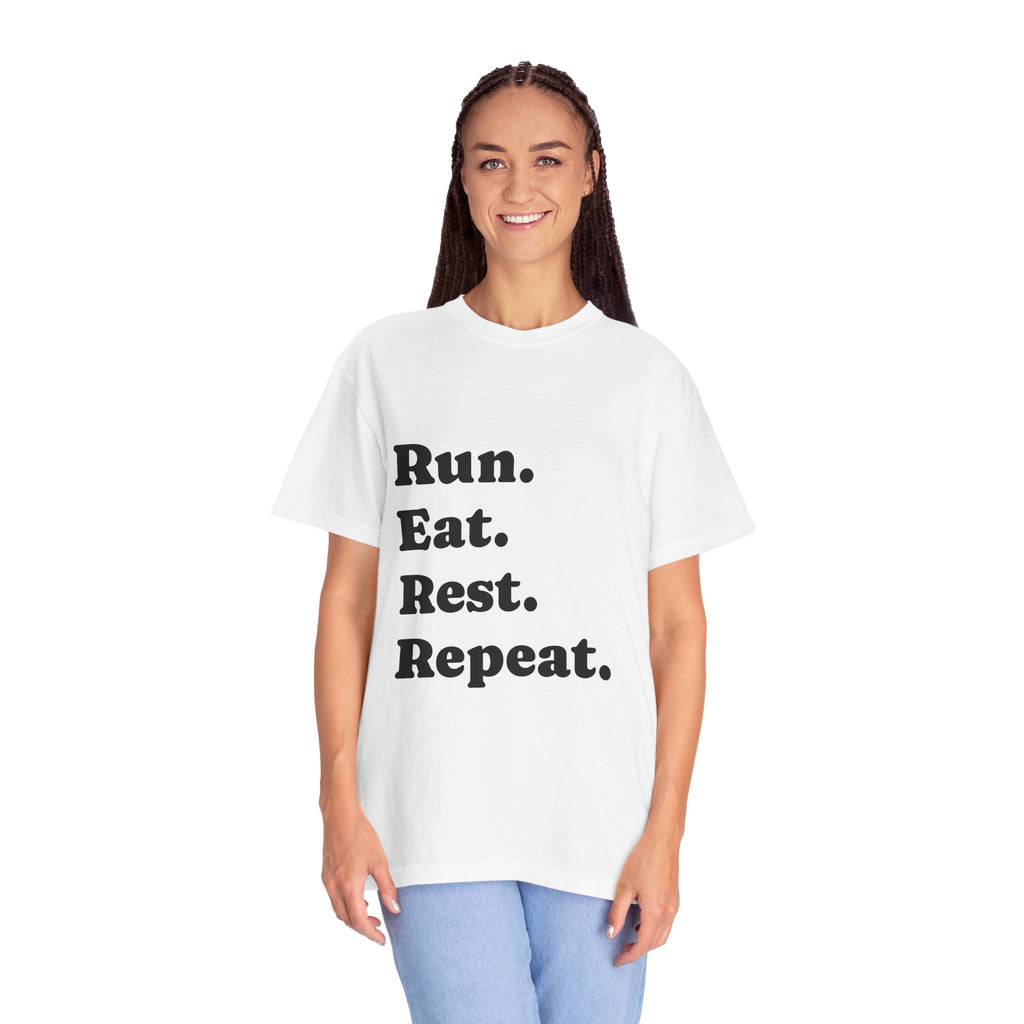Run. Eat. Rest. Repeat. T-shirt | Minimal Typography Fitness Tee - Best Run Yet Apparel and Gifts