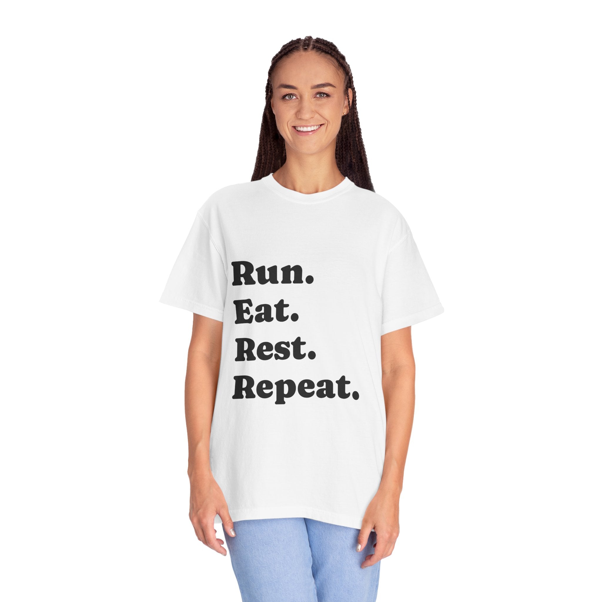Run. Eat. Rest. Repeat. T-shirt | Minimal Typography Fitness Tee - Best Run Yet Apparel and Gifts