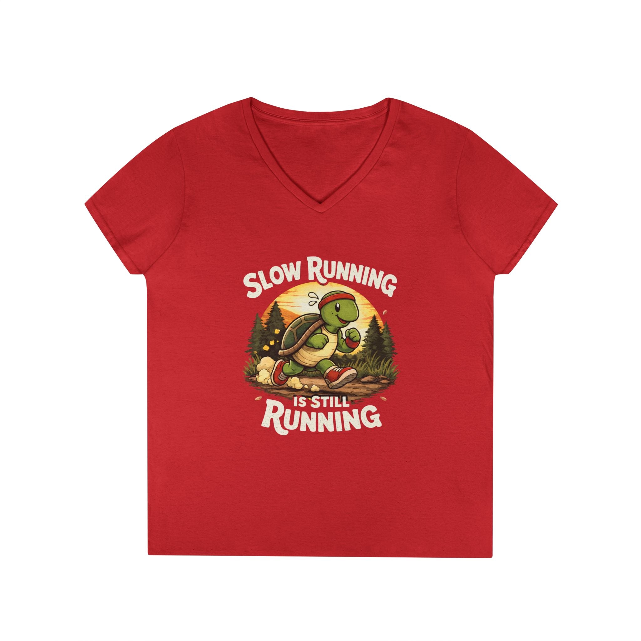 Slow Running Turtle V-Neck Tee — "Slow Running Is Still Running" Motivational Running Shirt