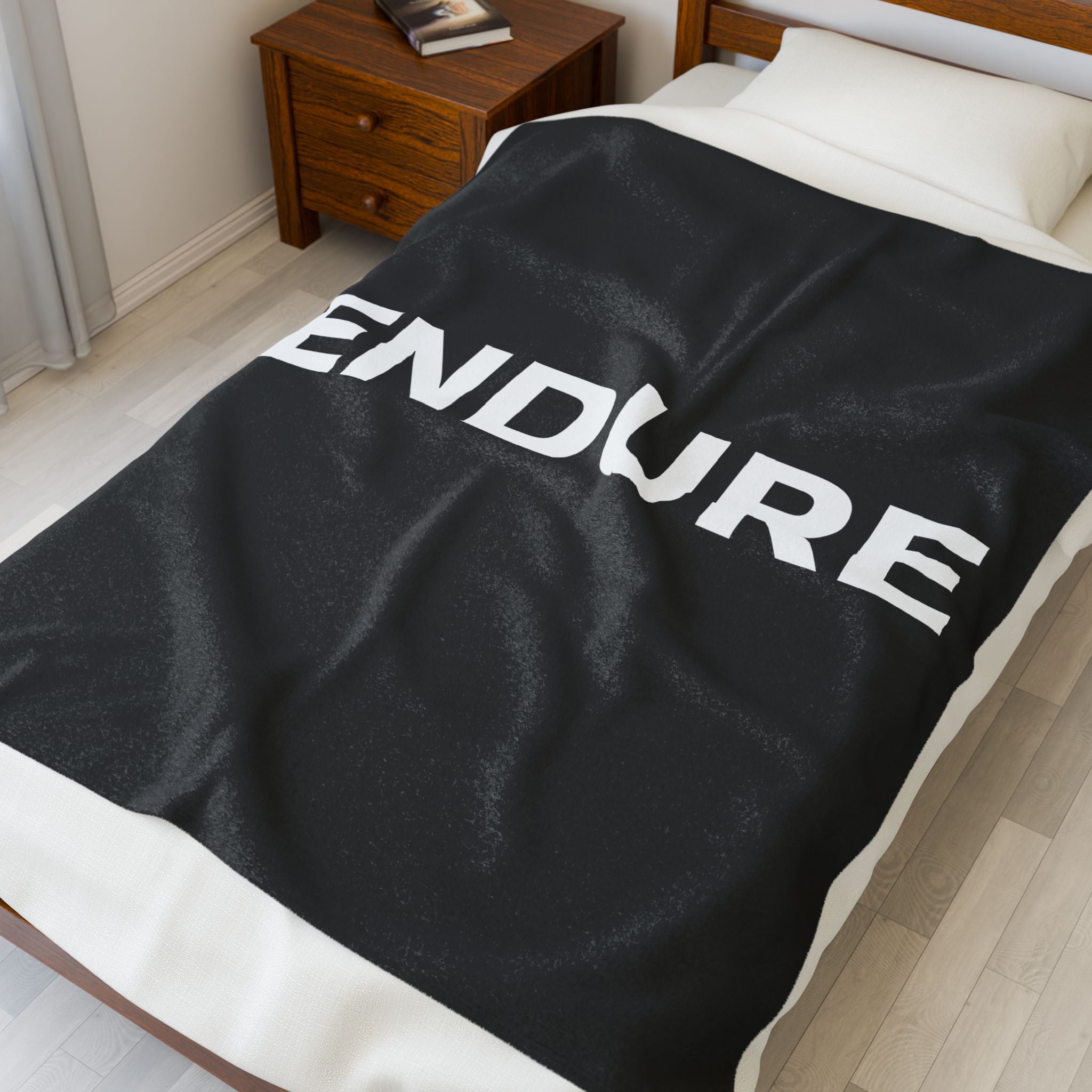 Endure Velveteen Plush Blanket — Inspirational Black & White Cozy Throw