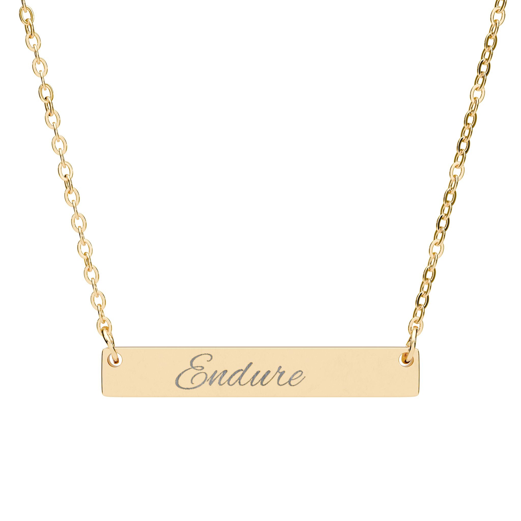 Engraved Horizontal Bar Necklace — Personalized 'Endure' Pendant