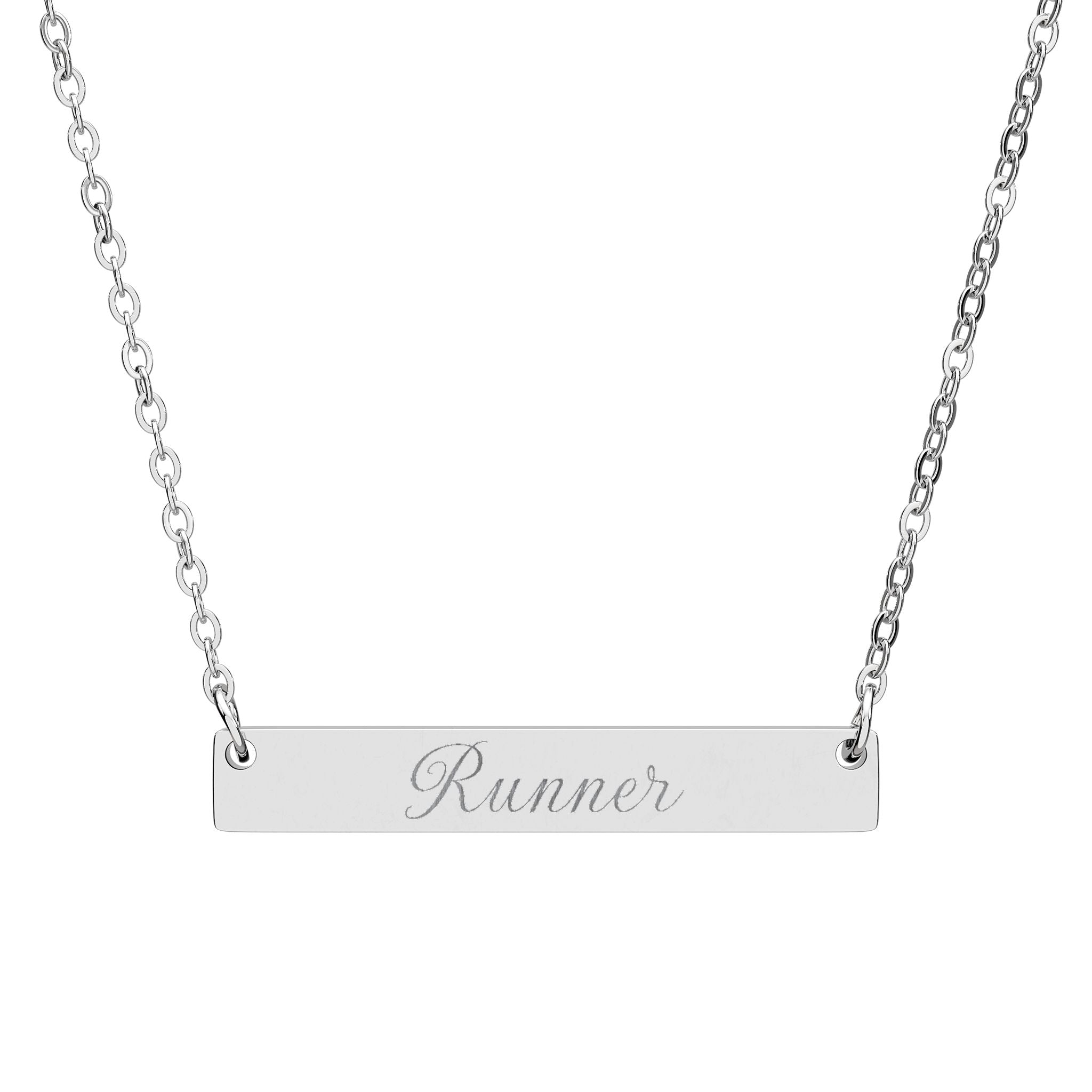 Engraved 'Runner' Horizontal Bar Necklace — Personalized Fitness Pendant (Silver or Rose Gold) - Best Run Yet Apparel and Gifts