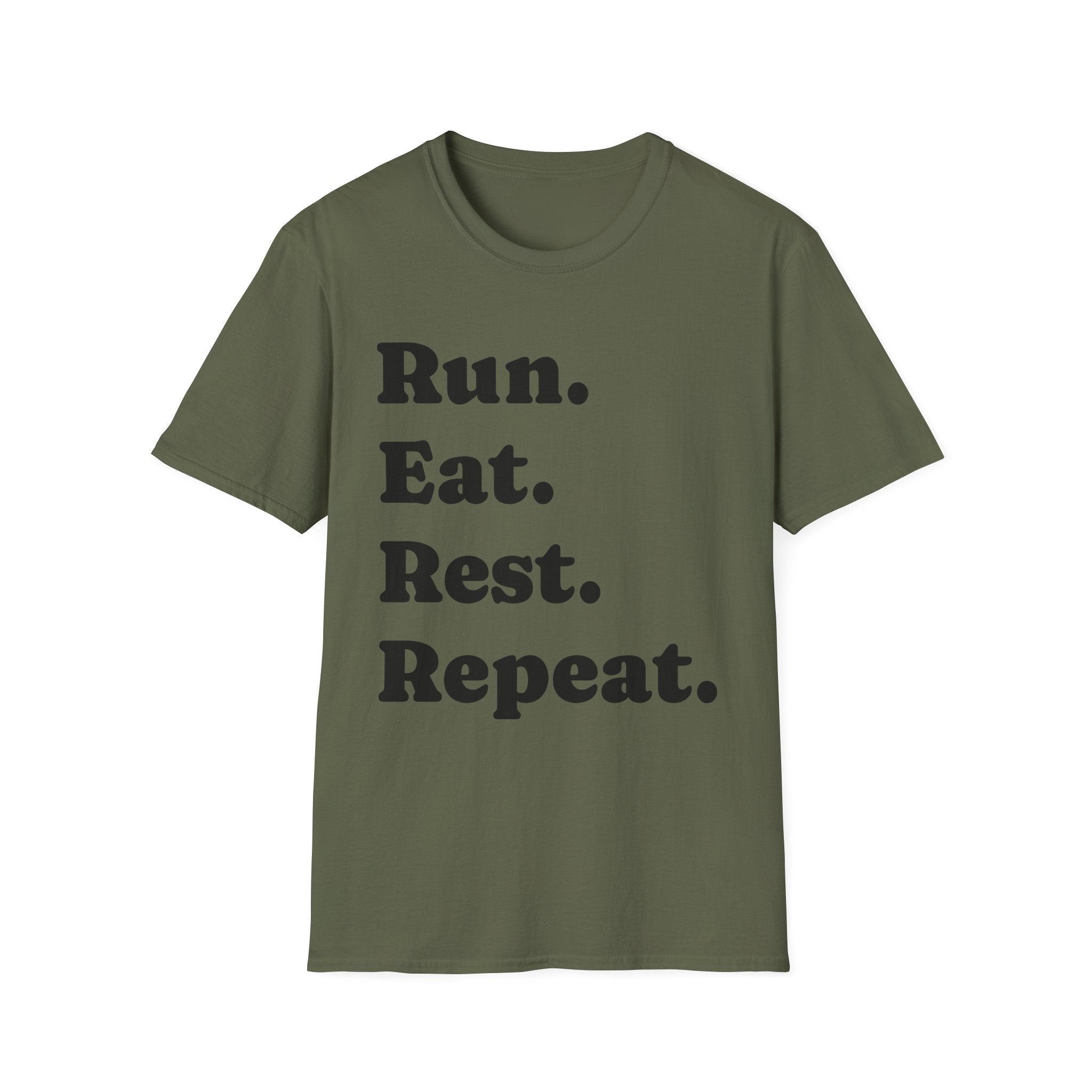 Run. Eat. Rest. Repeat. Soft Style T-Shirt — Motivational Running Tee