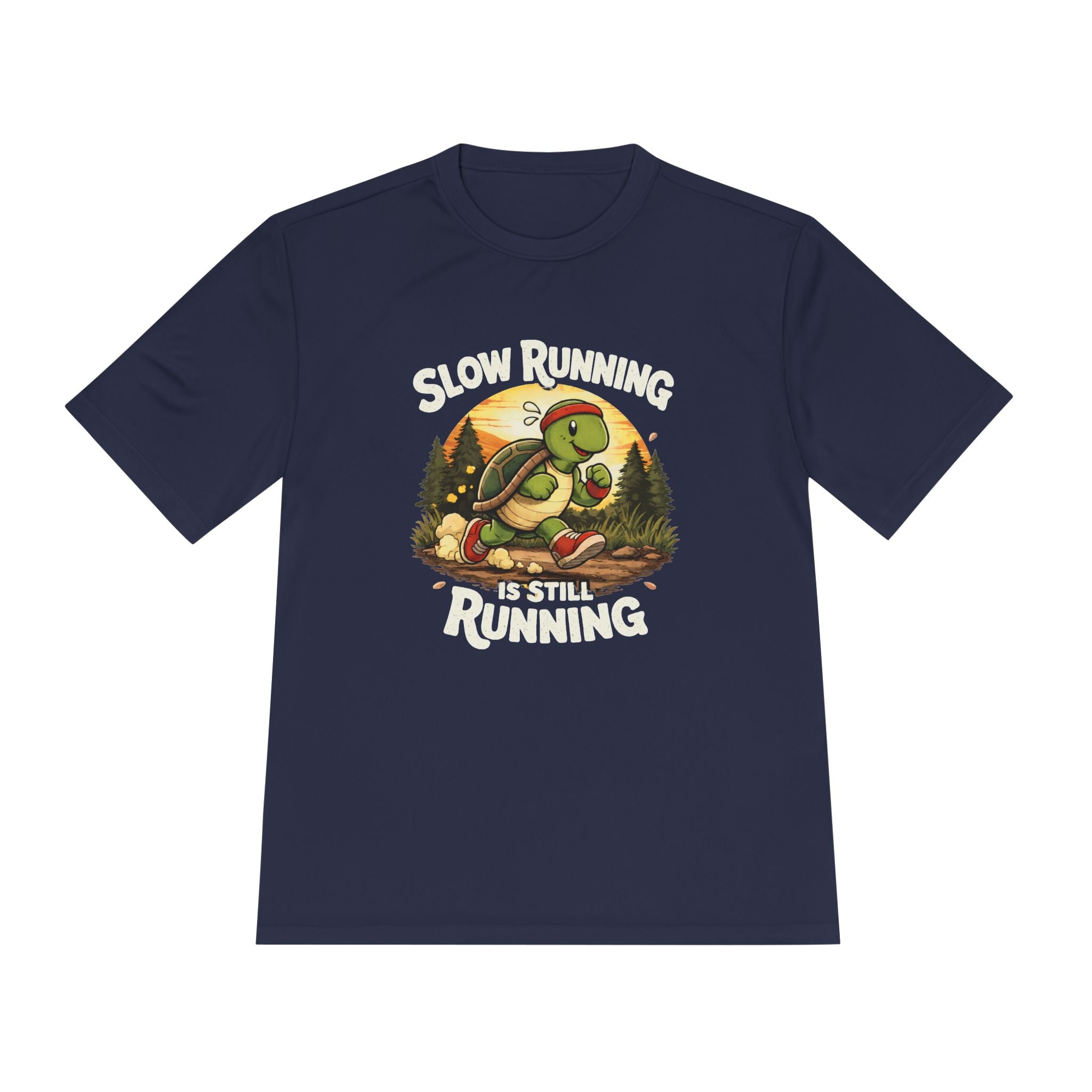 Running Turtle Tee — "Slow Running, I’m Still Running" Moisture‑Wicking Shirt (Back: "Catch Me If You Can")