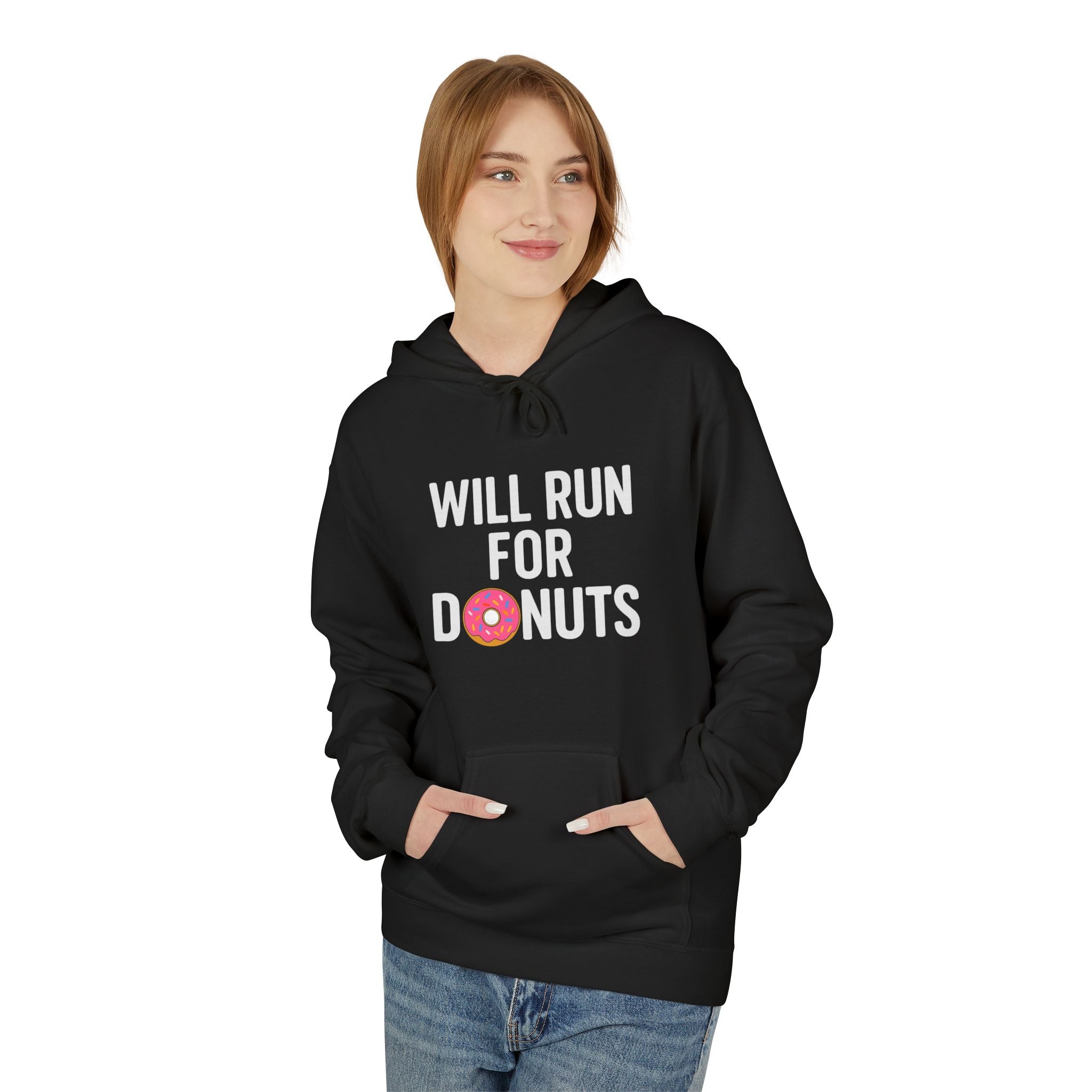 Will Run for Donuts Hoodie – Funny Running & Fitness Sweatshirt with Donut Graphic - Best Run Yet Apparel and Gifts