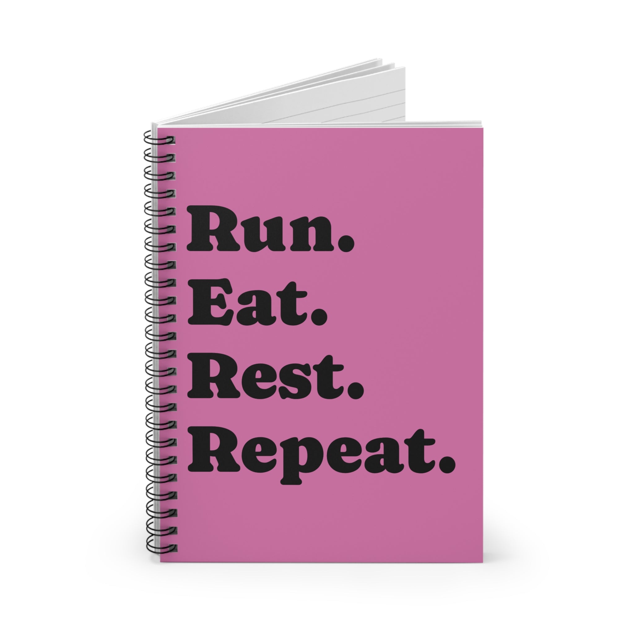 Run. Eat. Rest. Repeat. Pink Spiral Notebook — Ruled Fitness Journal