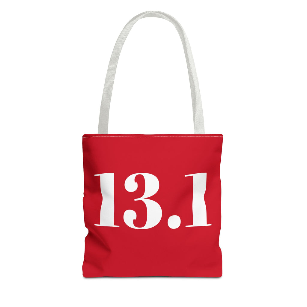 13.1 Half Marathon Runner Tote Bag — Red Race Day Canvas Shopping Bag - Best Run Yet Apparel and Gifts