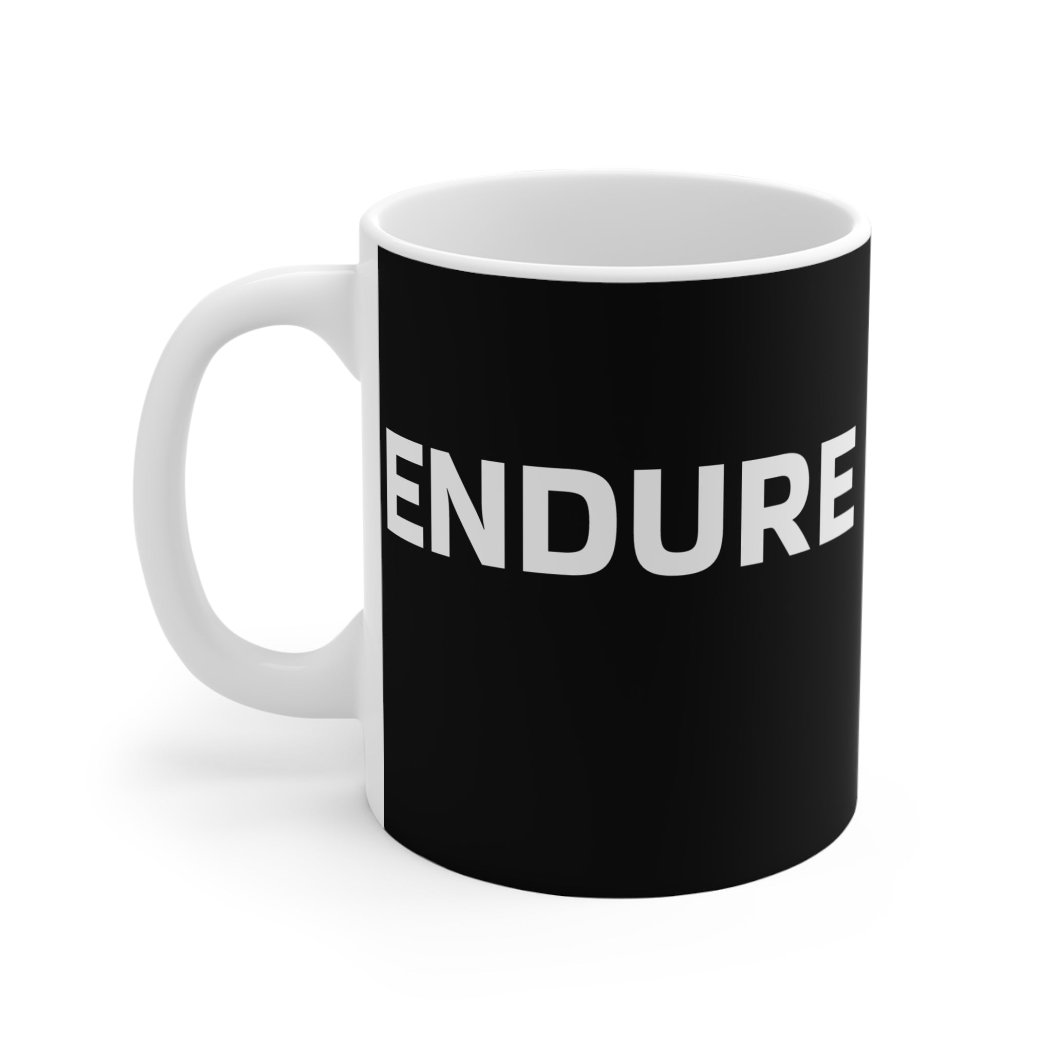 Endure Black 11oz Coffee Mug — Motivational Minimalist Ceramic