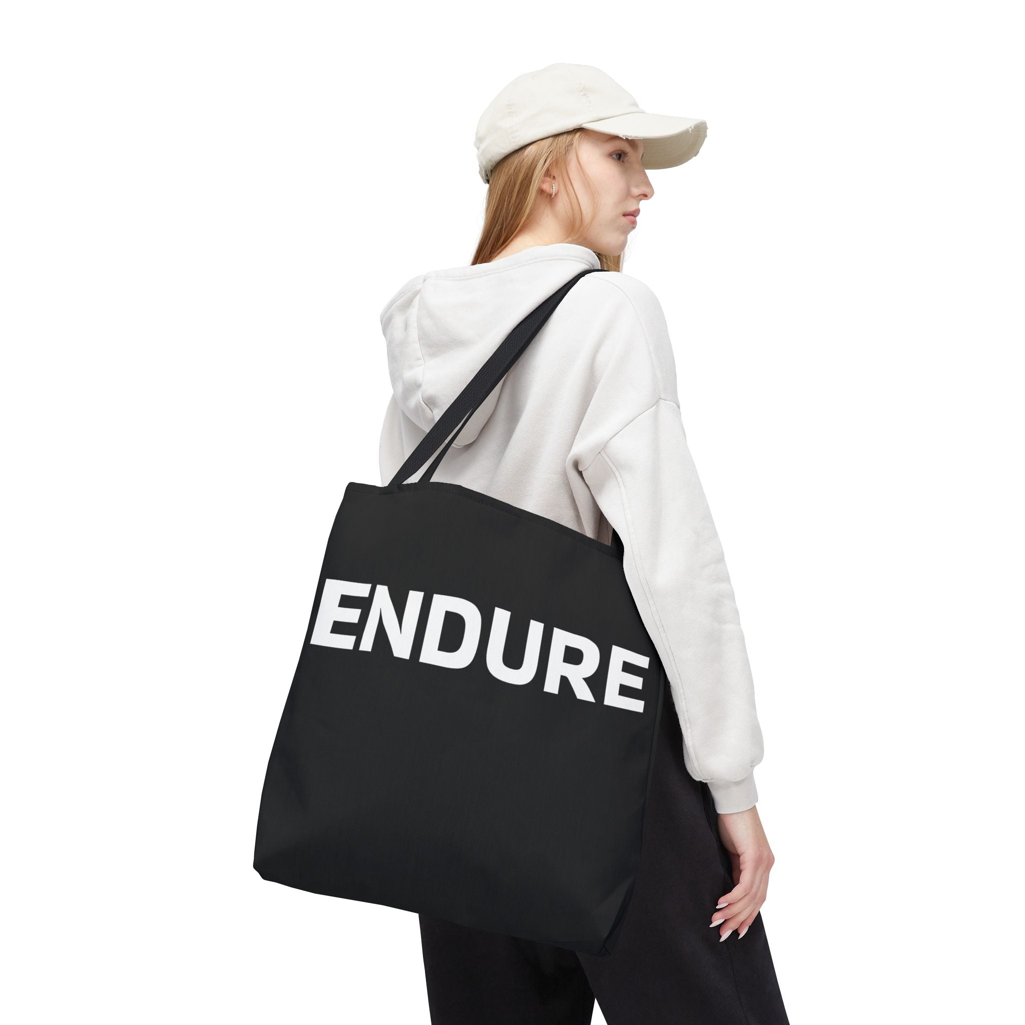 Endure Black Motivational Tote Bag — Durable Everyday Canvas Carryall