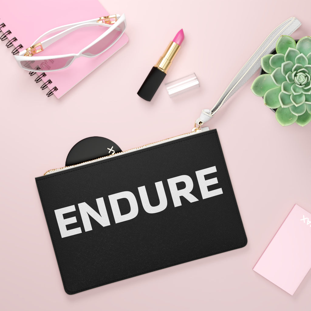 Endure Clutch Bag — Minimalist Black Wristlet with Bold 'ENDURE' Typography