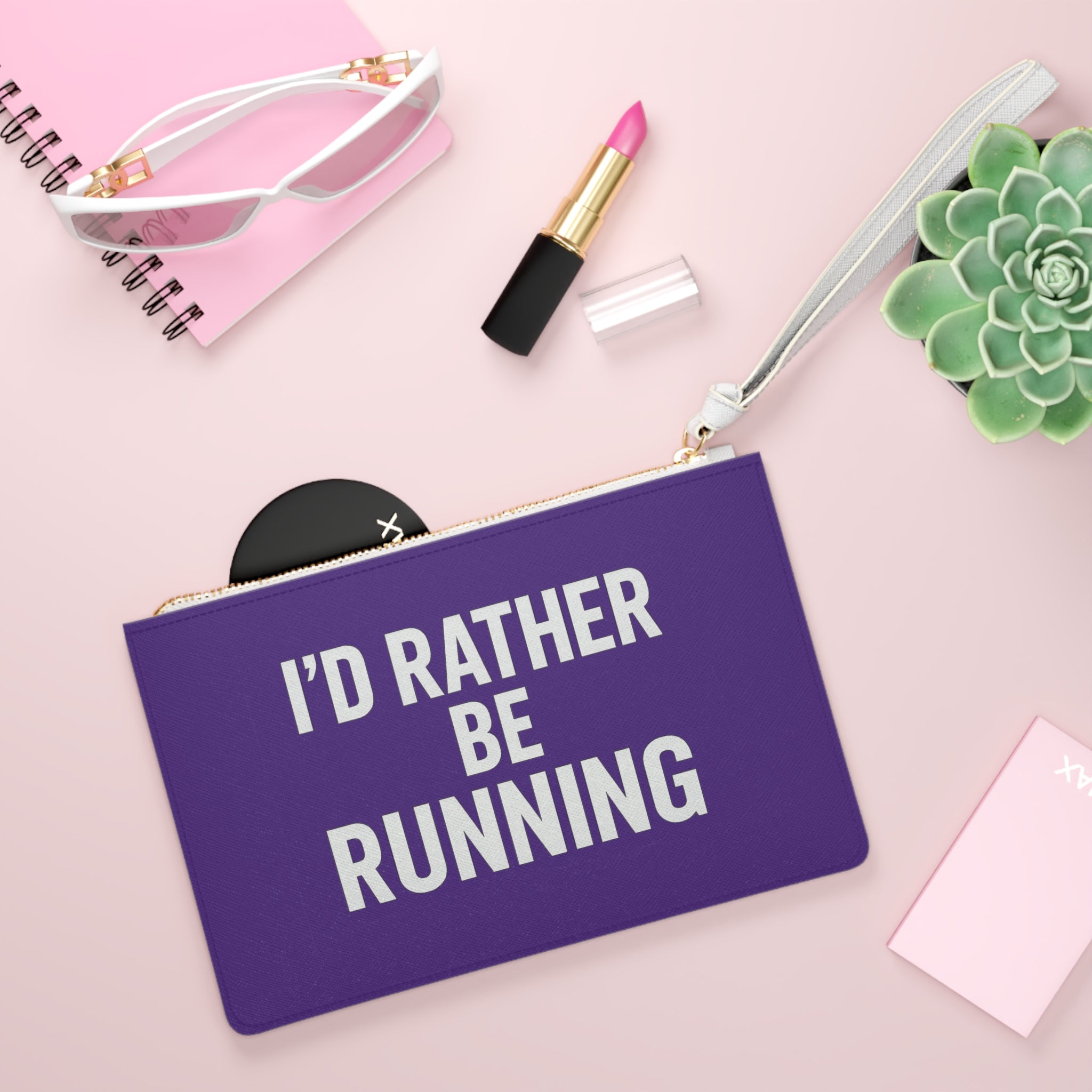 Running Clutch Bag — "I'd Rather Be Running" Zip Wristlet for Runners
