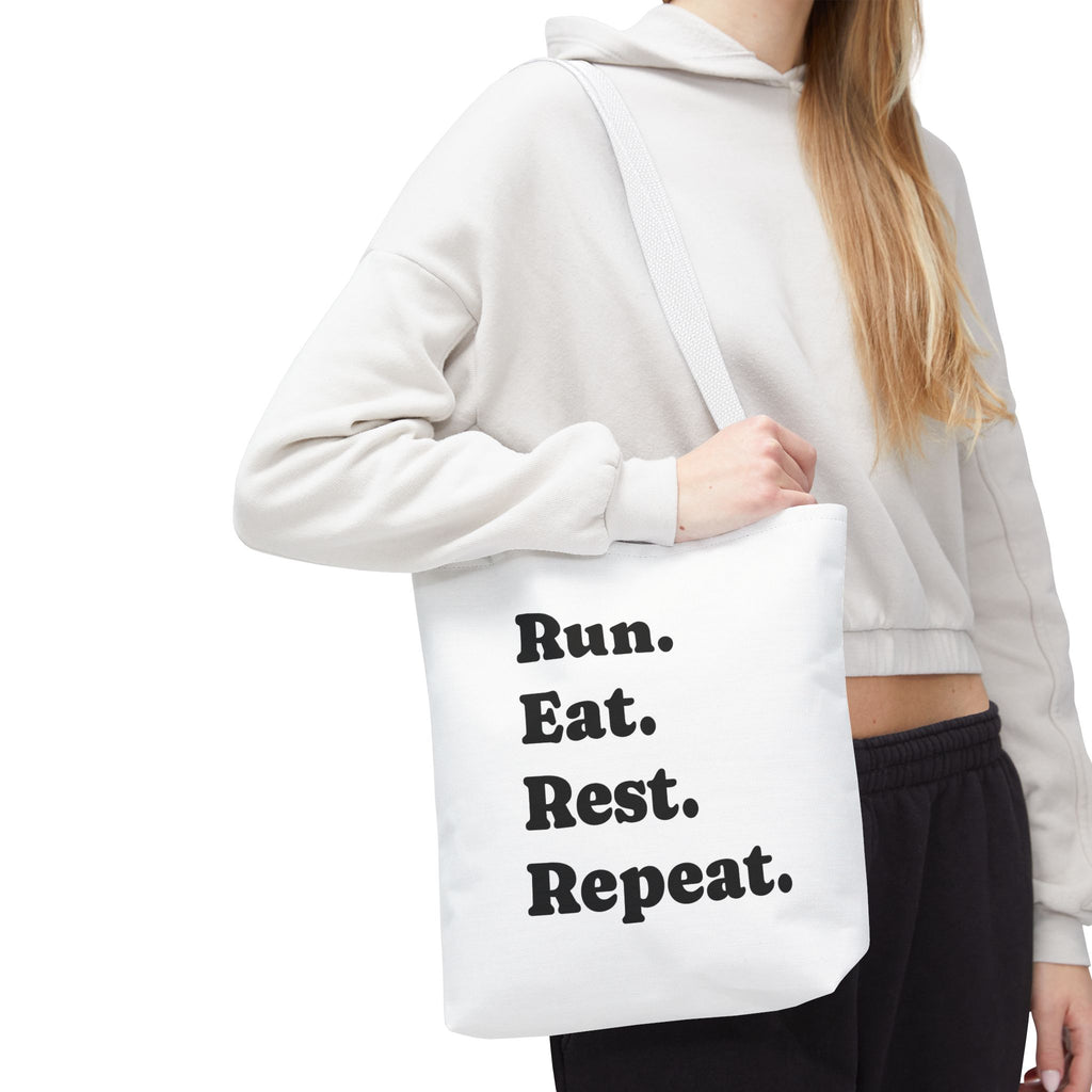 Run. Eat. Rest. Repeat. Tote Bag — Funny Runner Gym Grocery Tote