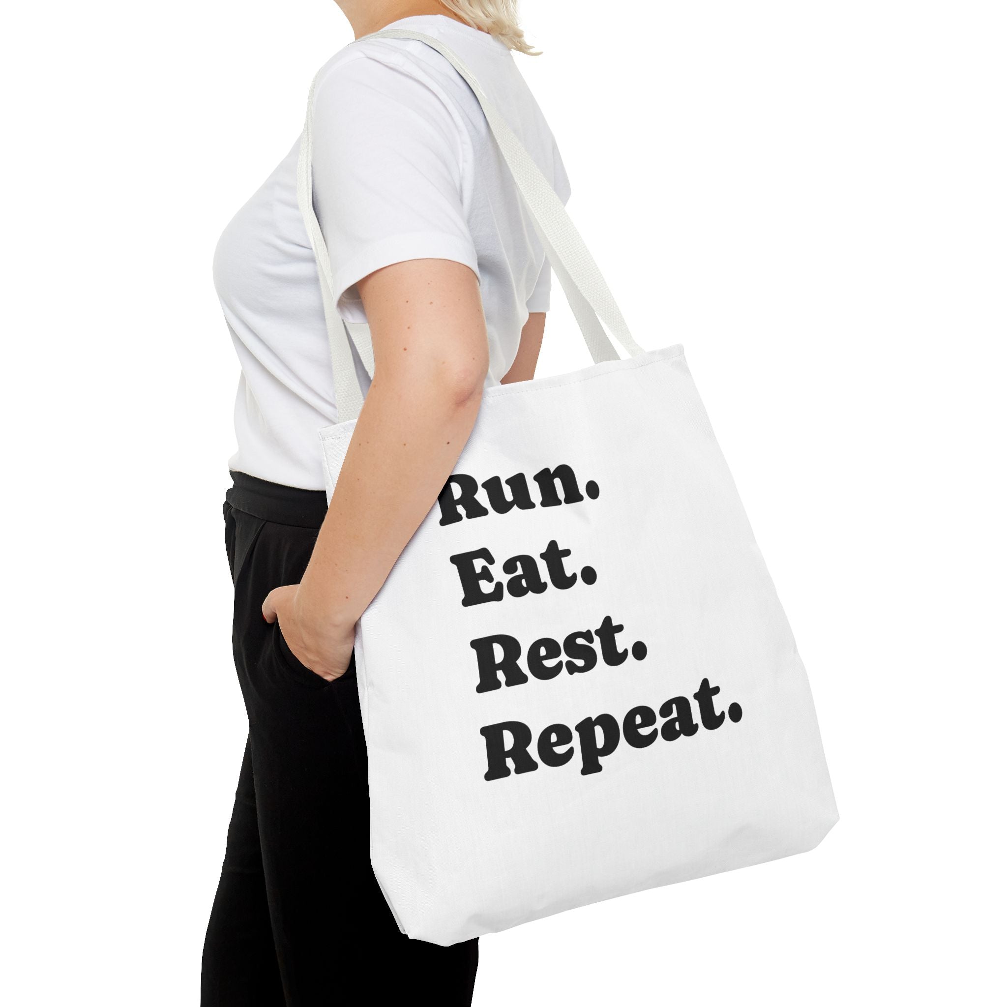 Run. Eat. Rest. Repeat. Tote Bag — Funny Runner Gym Grocery Tote