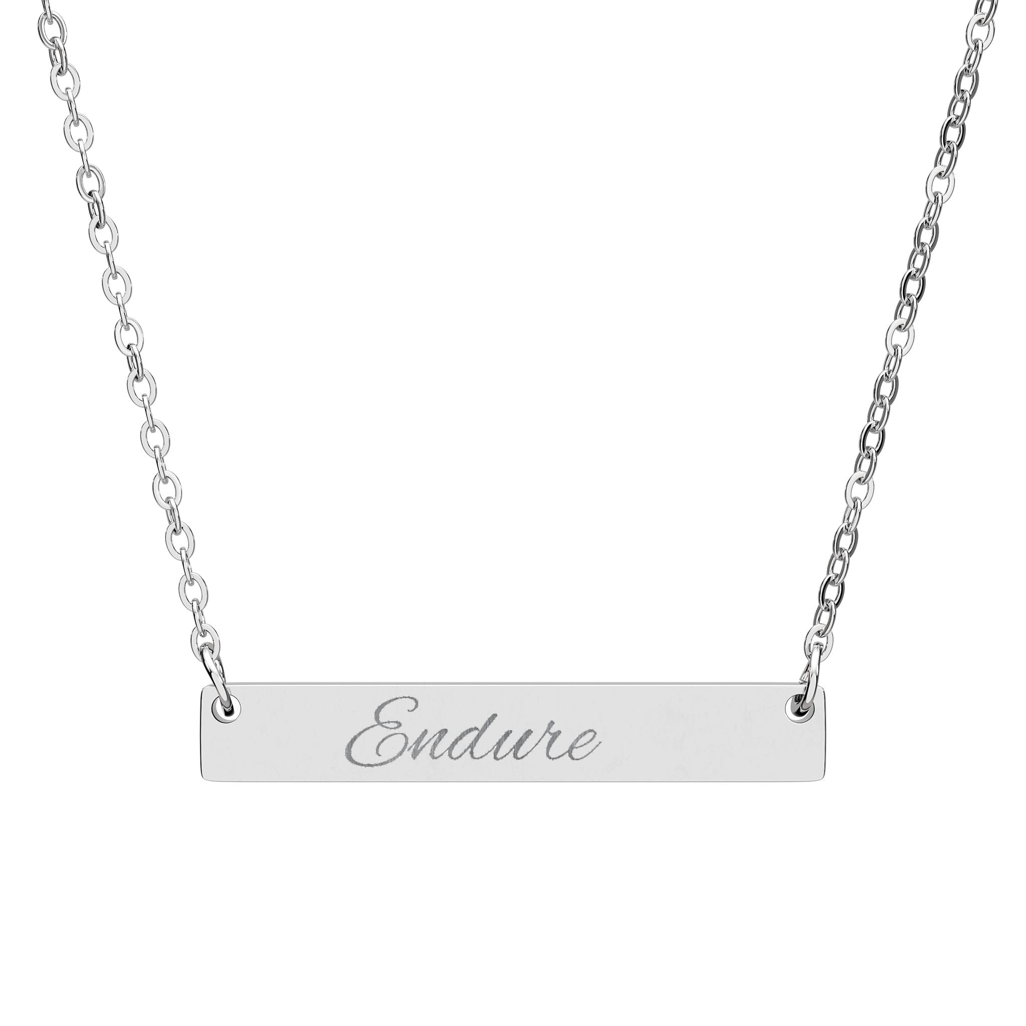 Engraved Horizontal Bar Necklace — Personalized 'Endure' Pendant