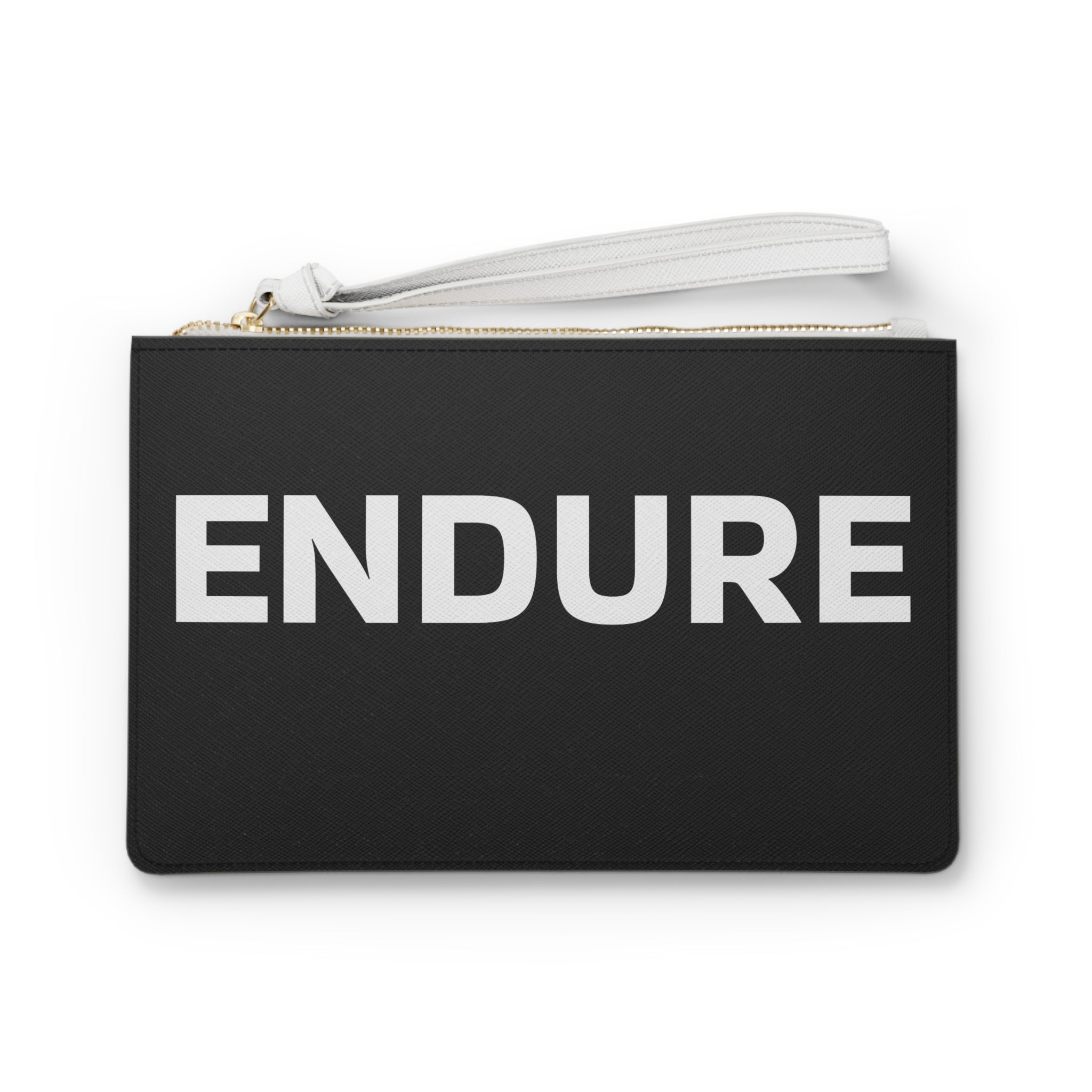 Endure Clutch Bag — Minimalist Black Wristlet with Bold 'ENDURE' Typography