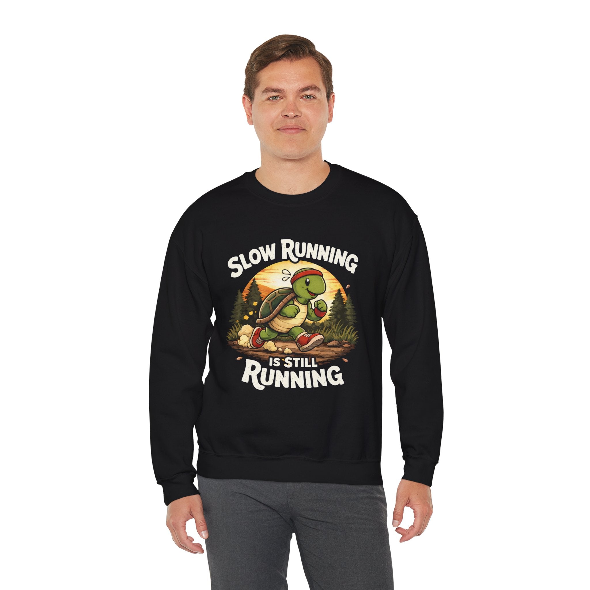 Slow Running Turtle Crewneck Sweatshirt — "Slow Running Is Still Running" Funny Running Shirt