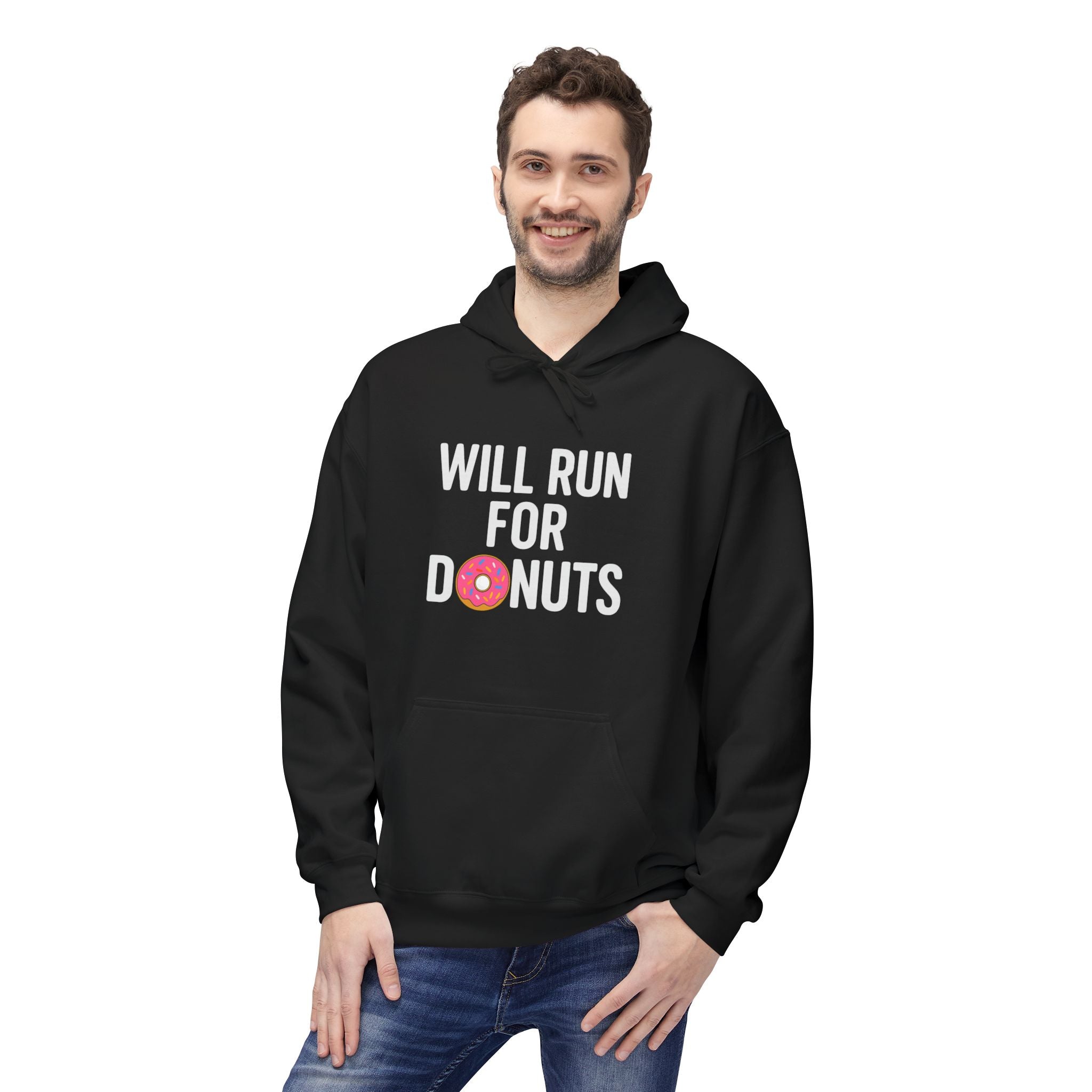 Will Run for Donuts Hoodie – Funny Running & Fitness Sweatshirt with Donut Graphic - Best Run Yet Apparel and Gifts