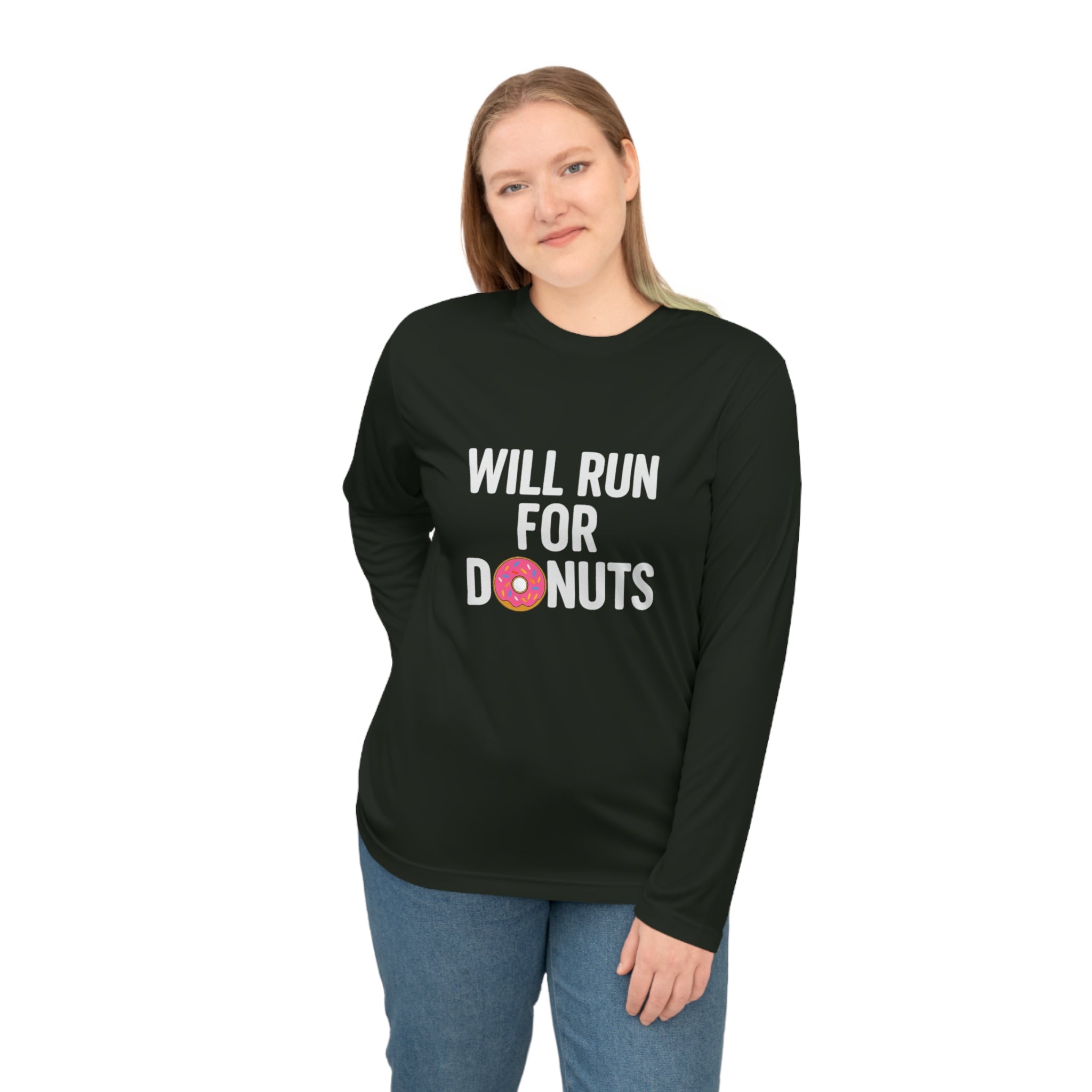 Will Run for Donuts Performance Long Sleeve Shirt - Best Run Yet Apparel and Gifts