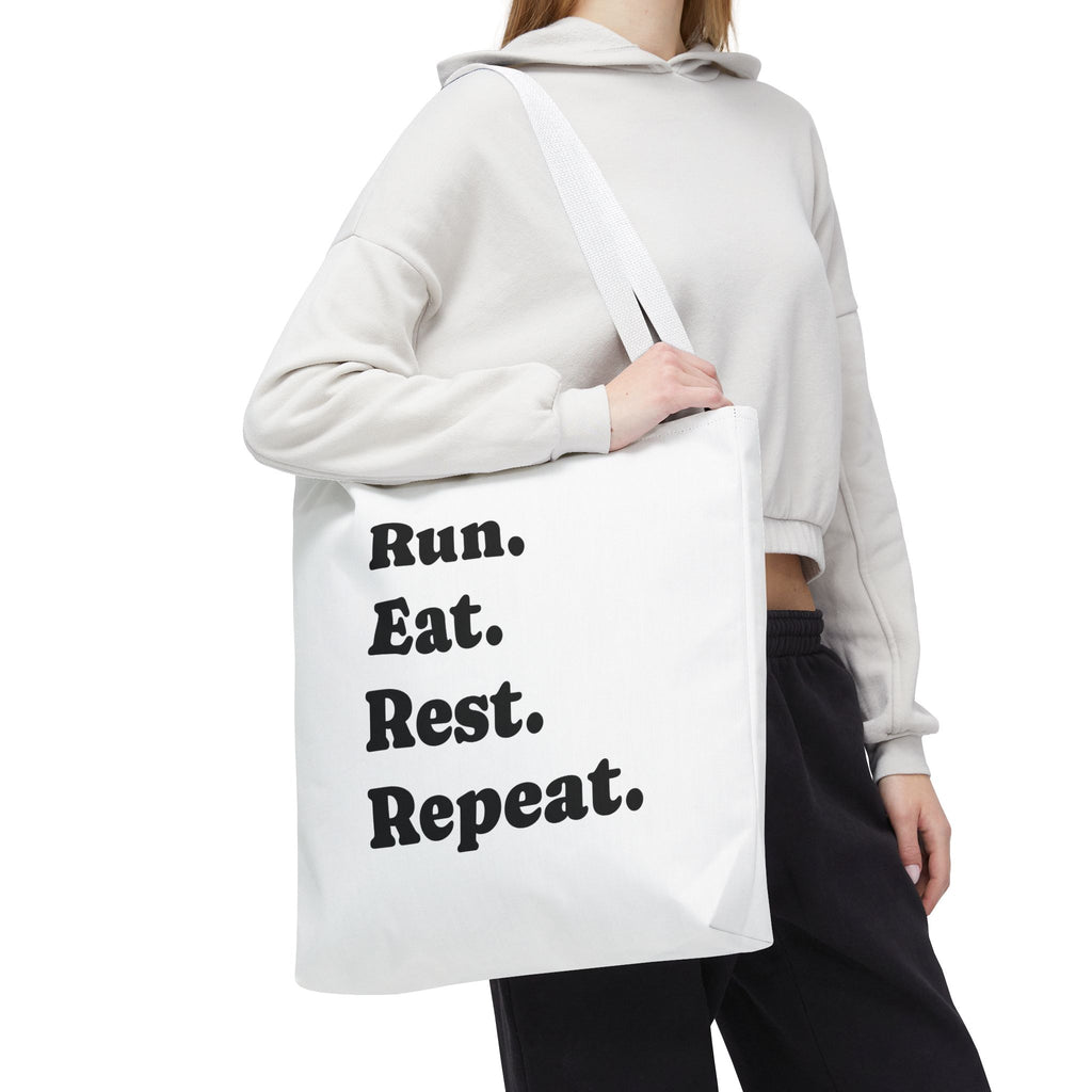 Run. Eat. Rest. Repeat. Tote Bag — Funny Runner Gym Grocery Tote