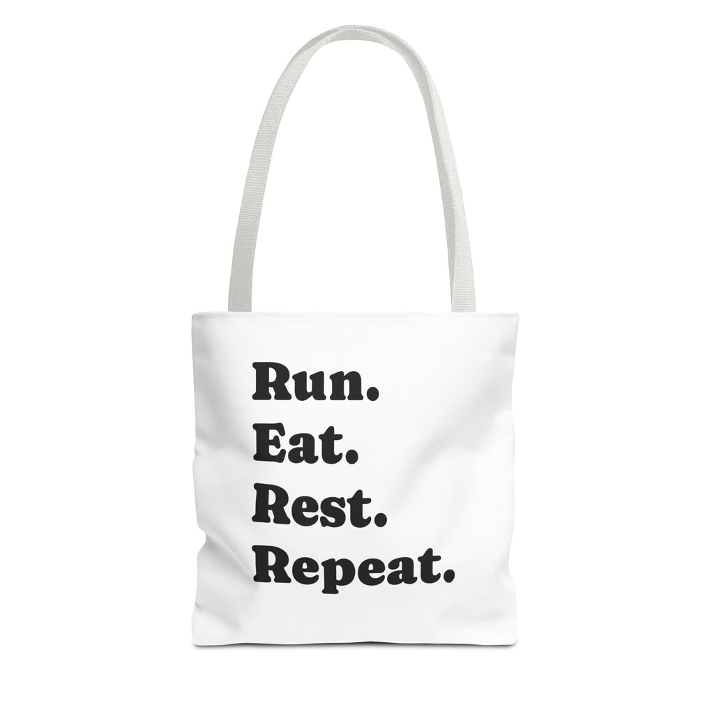 Run. Eat. Rest. Repeat. Tote Bag — Funny Runner Gym Grocery Tote