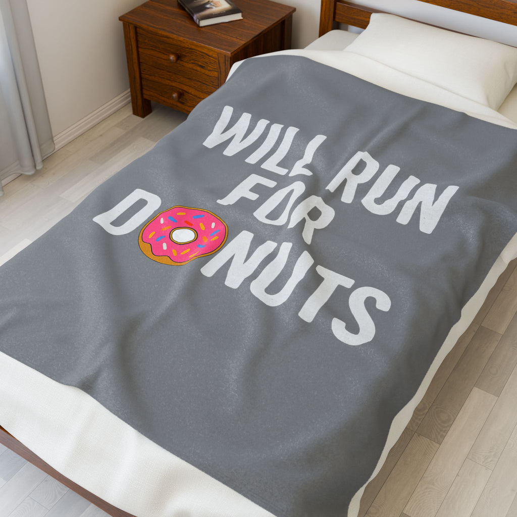 Velveteen Plush Blanket — "Will Run for Donuts" Funny Cozy Throw - Best Run Yet Apparel and Gifts